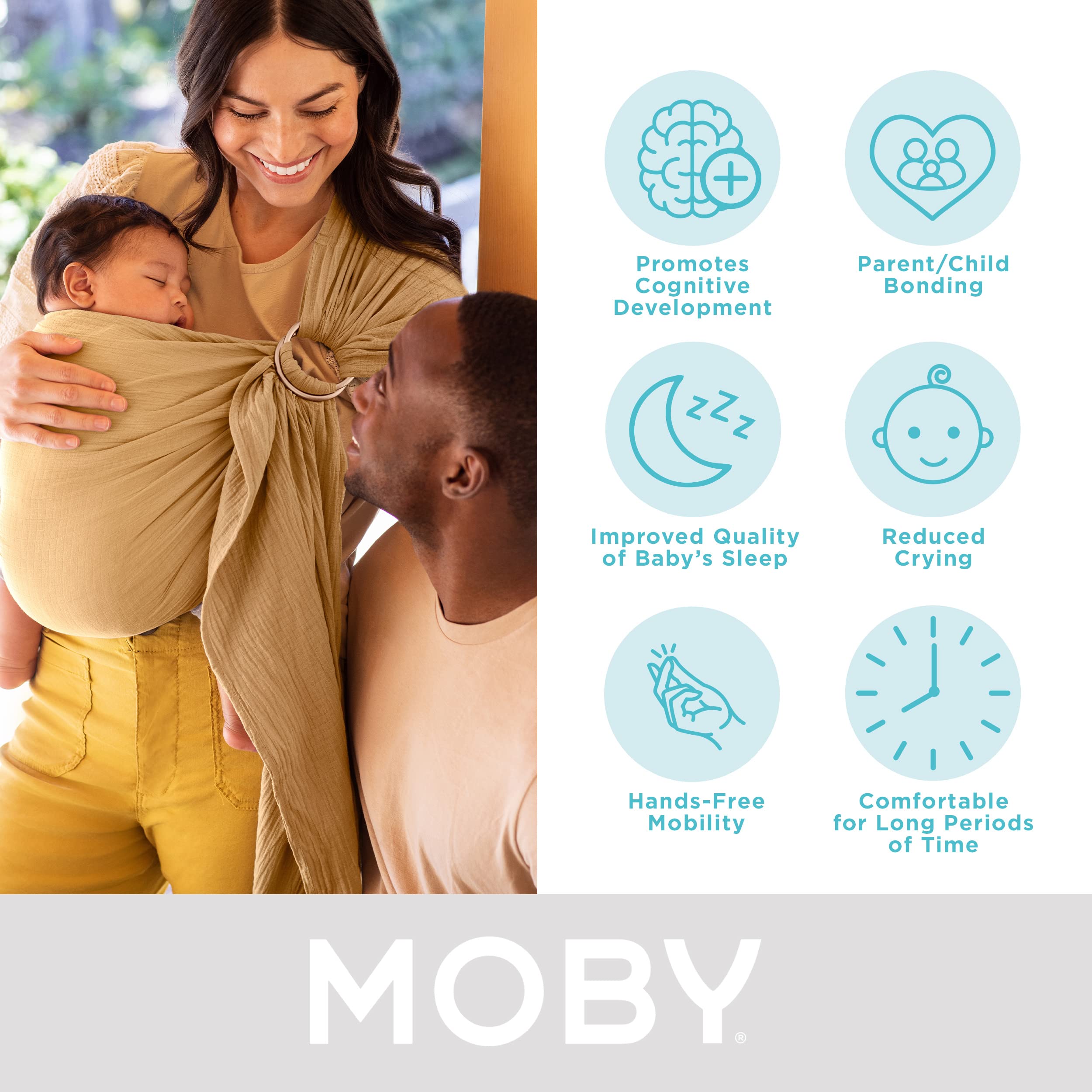 Moby Baby Wrap Carrier Ring Sling for Newborns to Toddlers, Hands-Free, Versatile Support for Moms & Dads, Breathable & Lightweight, Supports Children 8-30 lbs (Saffron)