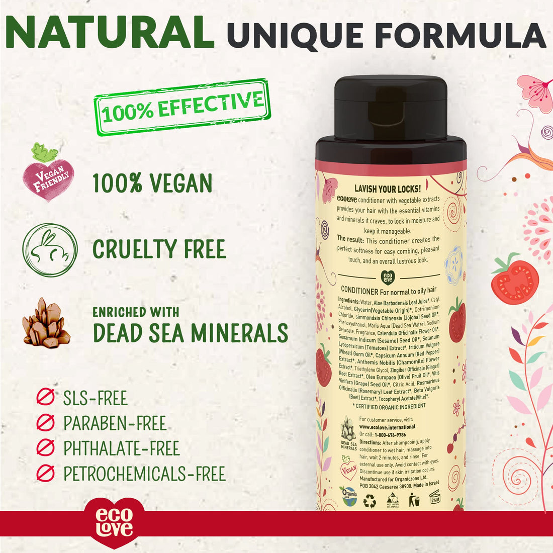 Red : ecoLove Red Collection Conditioner for normal to oily hair - Tomatoes, Beetroot & Red Pepper. 100% VEGAN (17.6 Oz)