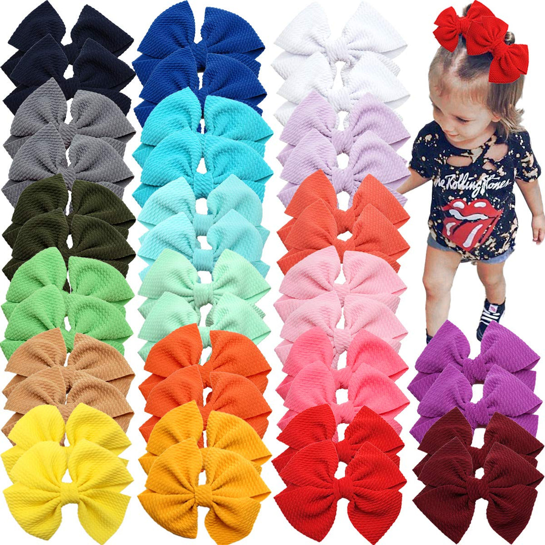CÉLLOT 40 Pieces 4 Hair Bows Alligator Hair Clips for Baby Girls Toddlers Children Photographic Hair Accessories (20 Colors in Pairs)