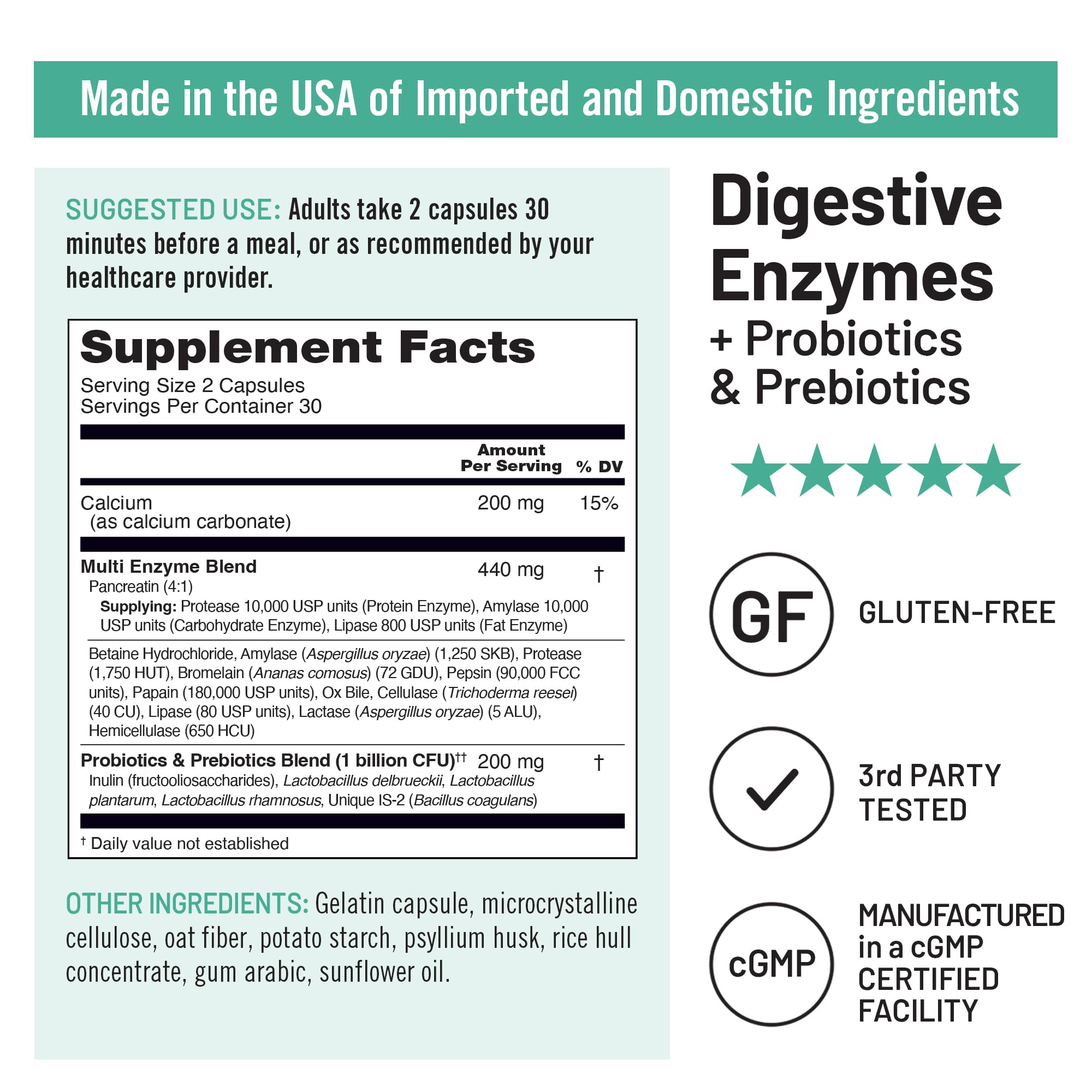 NatureWise Digestive Enzymes - Multi Enzymes with Probiotics + Prebiotics - Post Mealtime Comfort & Bloating Support + Aids Digestion and Gut Health - Soy-Free, Non-GMO - 60 Capsules[1-Month Supply]