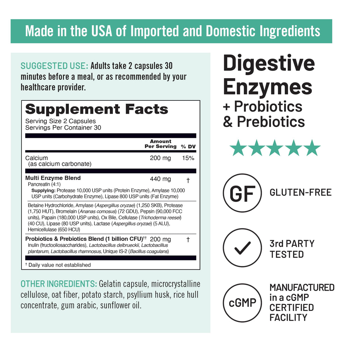 NatureWise Digestive Enzymes - Multi Enzymes with Probiotics + Prebiotics - Post Mealtime Comfort & Bloating Support + Aids Digestion and Gut Health - Soy-Free, Non-GMO - 60 Capsules[1-Month Supply]