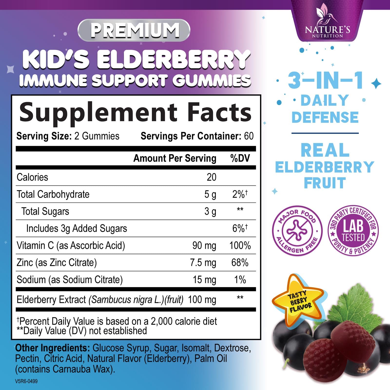 Children's Daily Immune Support Gummies with Real Elderberry + Vitamin C & Zinc to Support Kids Healthy Immune System, Natures Sambucus Elderberry Gummy, Chewable Supplement, Gluten-Free, 120 Gummies