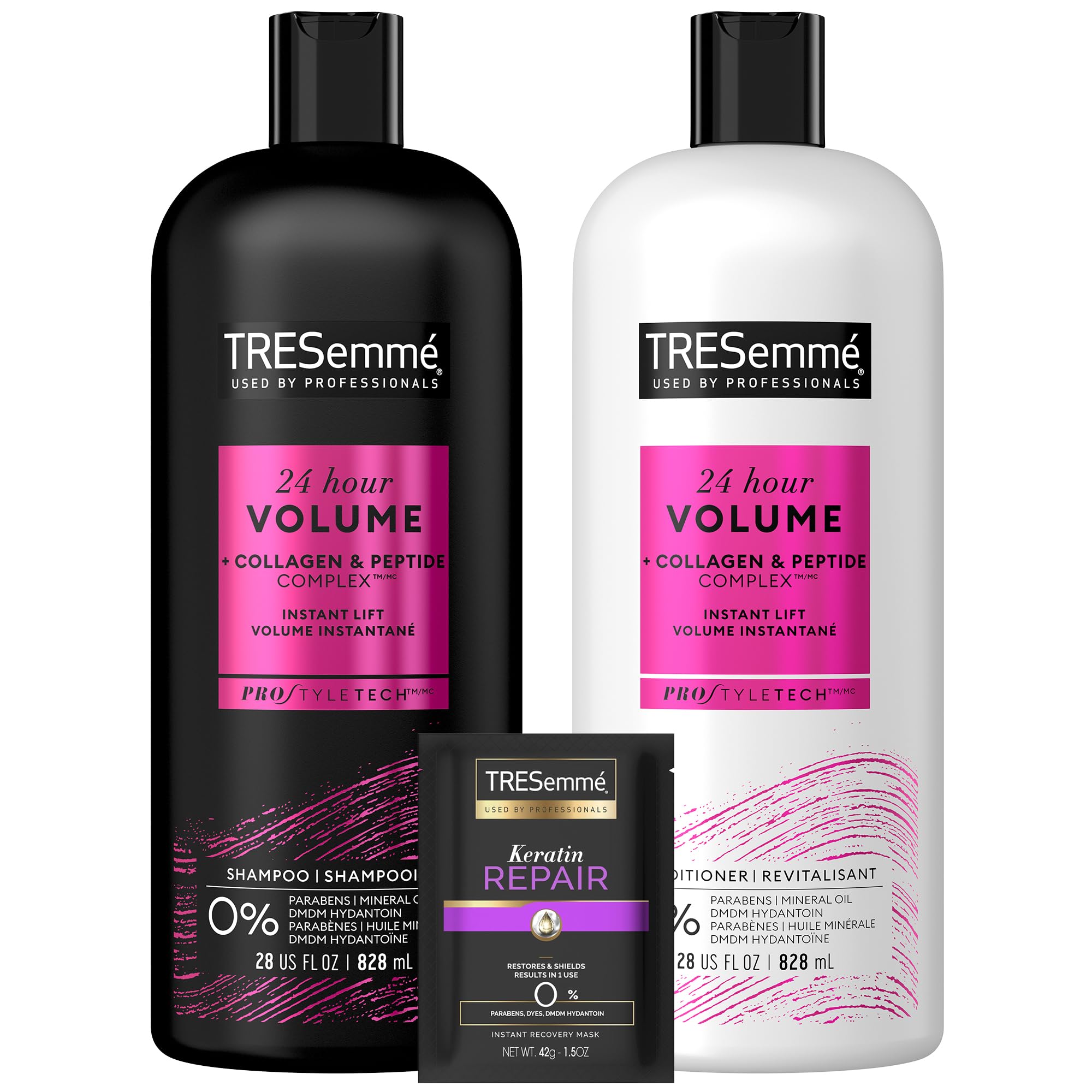 TRESemmé Shampoo and Conditioner Set, 24 Hour Volume + Keratin Repair Hair Mask – Volumizing Hair Products for Fine Hair with Collagen & Peptide Complex (3 Piece Set)