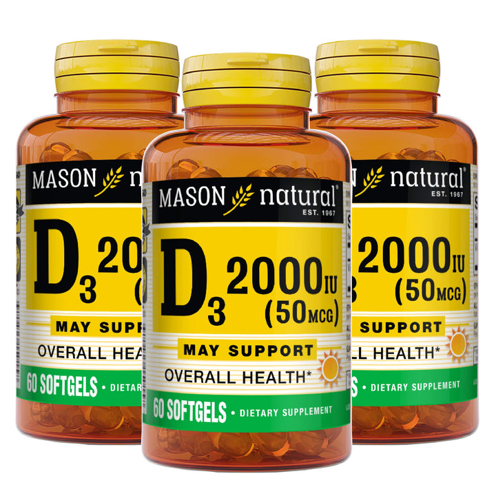 MASON NATURAL Vitamin D3 2,000 IU Ultra Strength, Supports Bone Density, Strength & Immune Health, 60 Softgels, Pack of 3