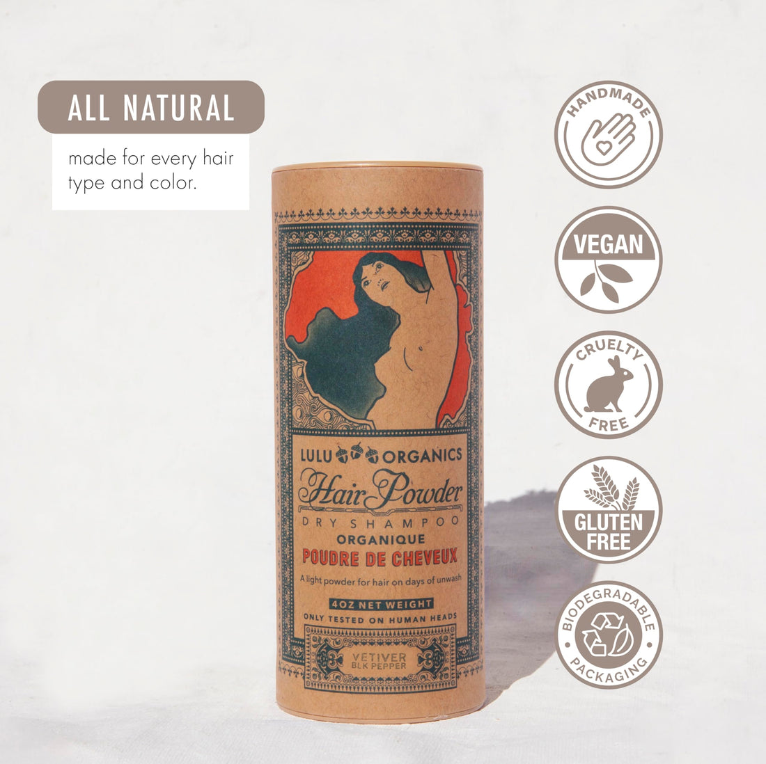 Lulu Organics Hair Powder - Vetiver/Black Pepper 4 oz