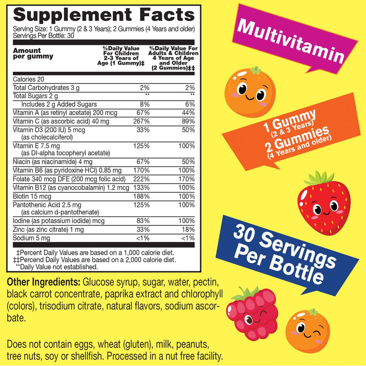 WellYeah Kids Multivitamin Gummies | Vitamin C, D3, E, A, B6, B12, Biotin, Zinc, Folic Acid, Iodine, and Niacin | Immune and Energy Support | Orange and Berry Flavor | 60 Count
