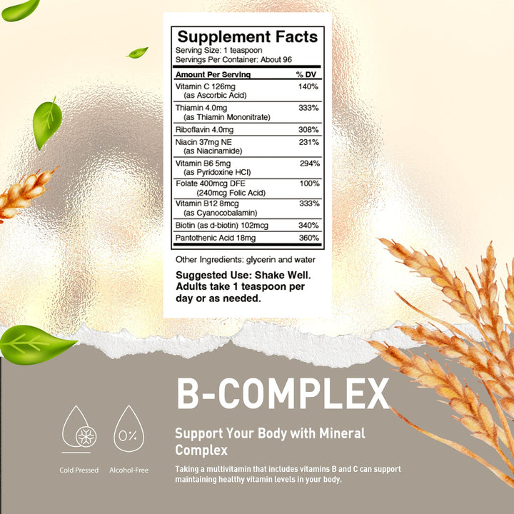 HoneyCombs Vitamin B Complex Drops – Liquid Supplement with Vitamin B1, B2, B3, B5, B6, B7, B9, B12 & Vitamin C – Liquid Super B Complex Vitamins – Alcohol-Free Liquid Vitamin Supplement, 16 Fl Oz.