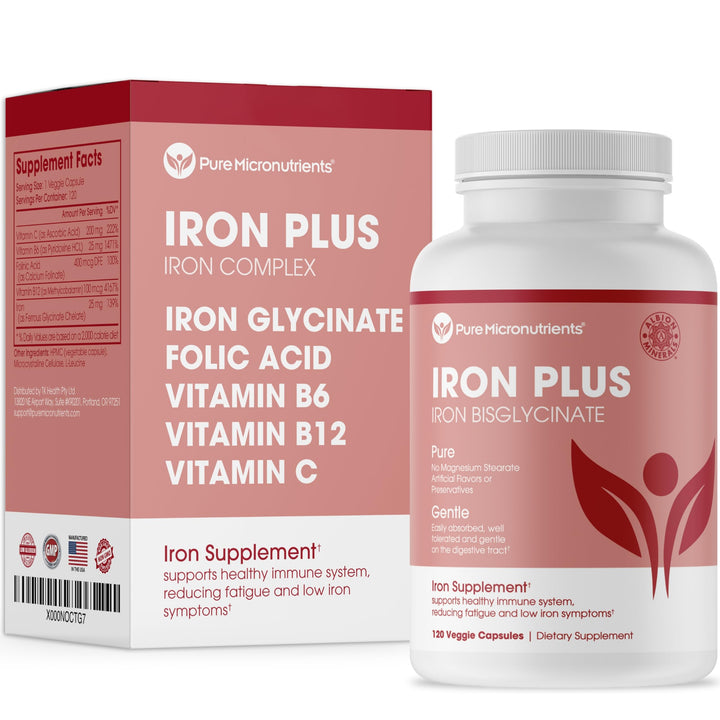 Iron Supplement for Women & Men, Natural Ferrous Chelate, Bisglycinate 25mg + Vitamin C, B6, B12, Folic Acid - Iron Pills for Anemia, Iron Deficiency & Energy Support - 120 Count
