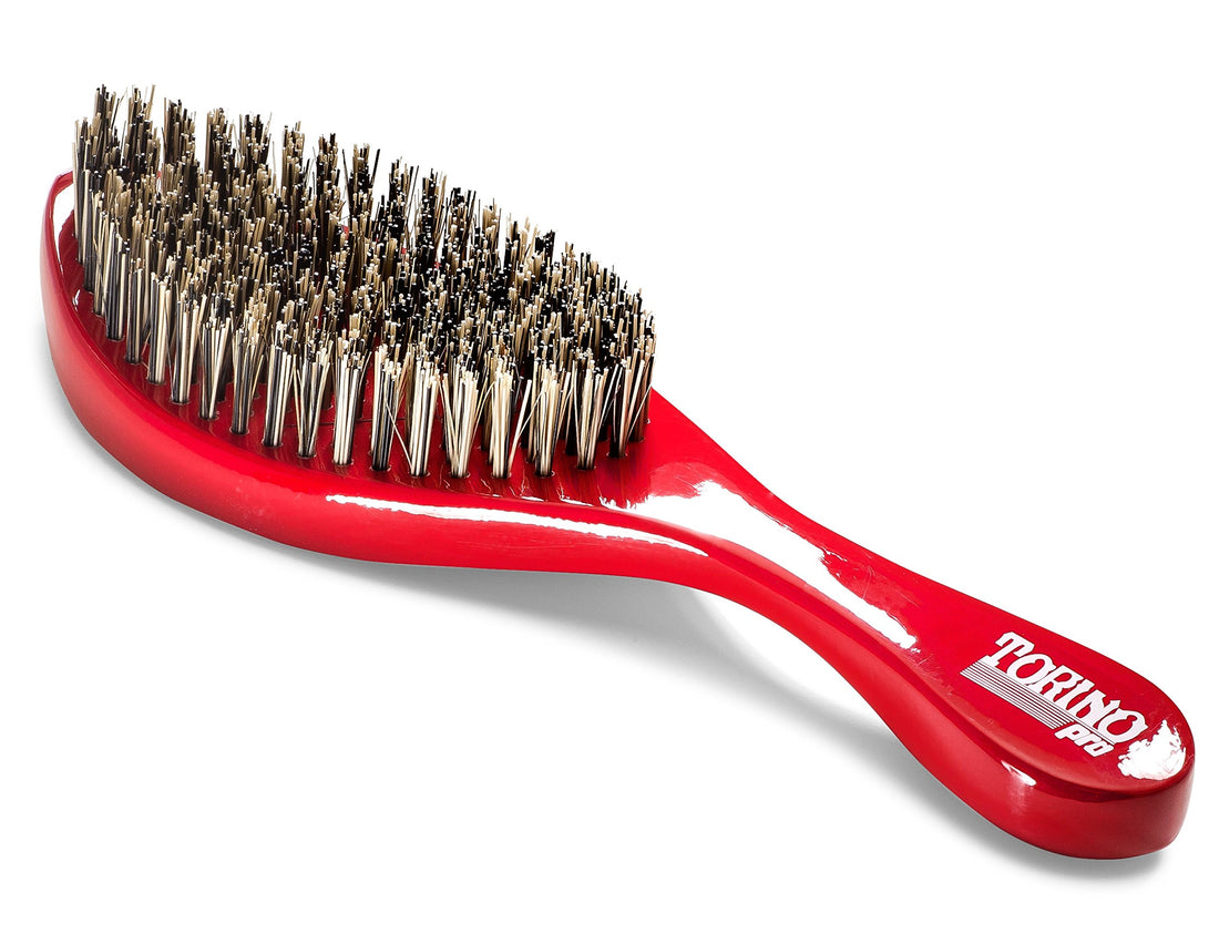 Torino Pro Wave Brush #470 by Brush King - Extra Hard Curve Wave Brush with Reinforced Boar & Nylon Bristles - Great for Wolfing - Curved 360 Waves Brush