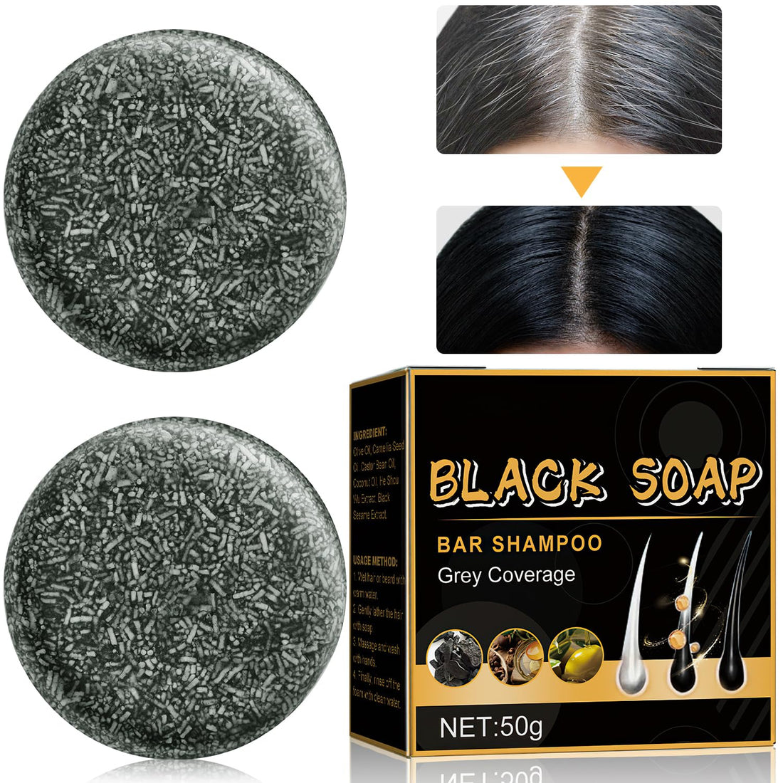 TPTAL Gray Reverse Bar,Cover Gray Hair Bar Soap,Natural Hair Darkening Shampoo Bar for Coverage Gray Hair Soap,Gray White Hair Reverse Bar,Fast Natural Black Hair Shampoo Bar Soap (2PCS)