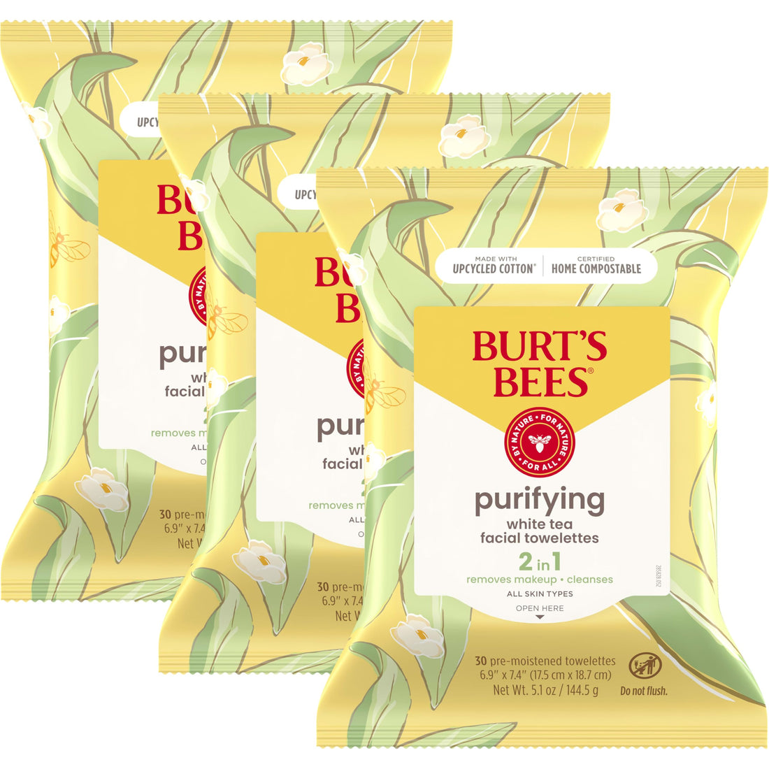 Burt's Bees Sensitive Facial Cleansing Towelettes with White Tea Extract - 30 Count (Pack of 3)