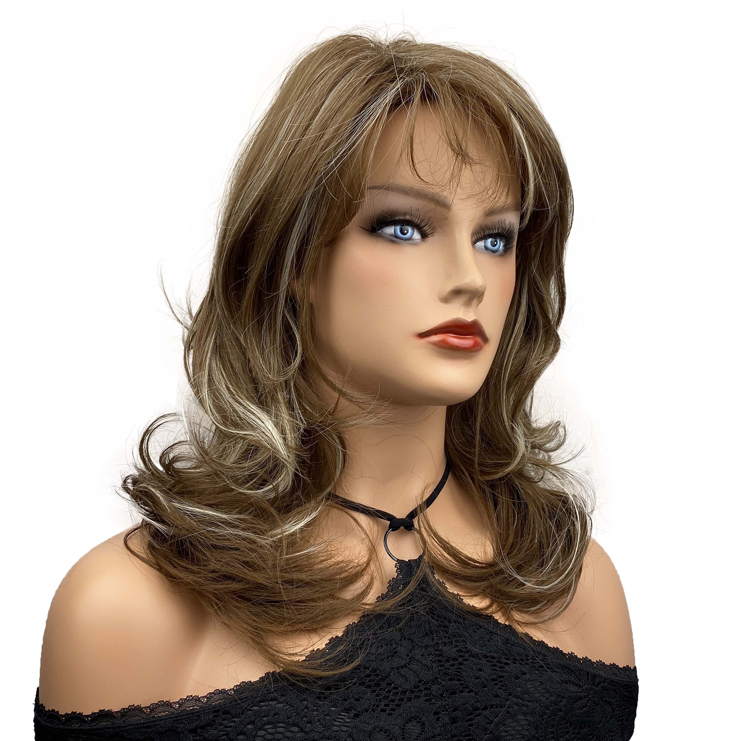 #10-613 Brown: Wiginway Long Wavy Brown Wigs Synthetic Wigs Women Wigs Natural Looking Air Bangs Wigs 14 Inch(Brown Mixed Color#10-613)