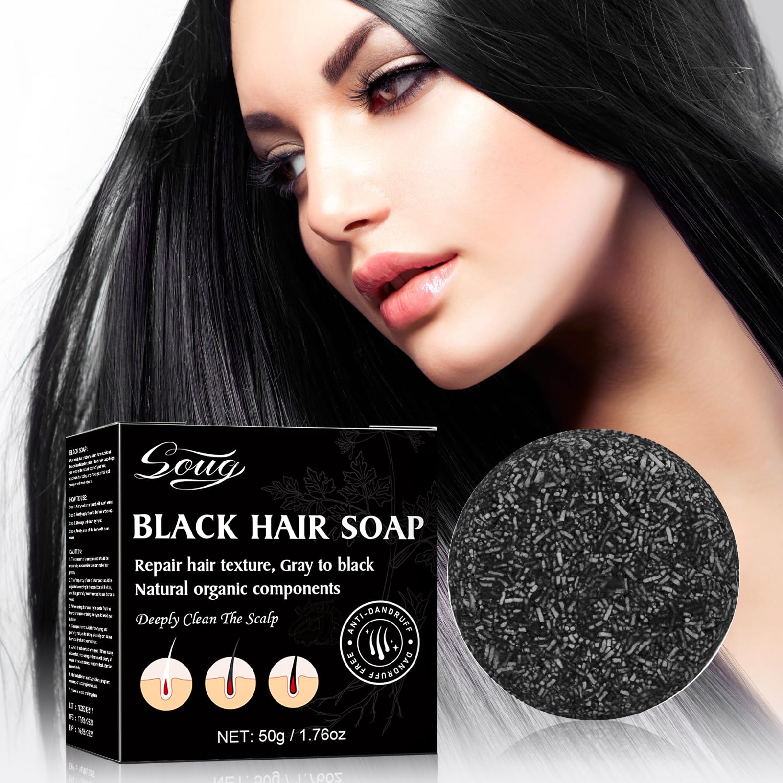 Gray Hair Reverse Shampoo Bar for Unisex, Black Hair Soap for Deep Clean the Scalp Grey, 2 PCS Hair Darkening Soap, Grey Hair Shampoo Bar For Men and Women