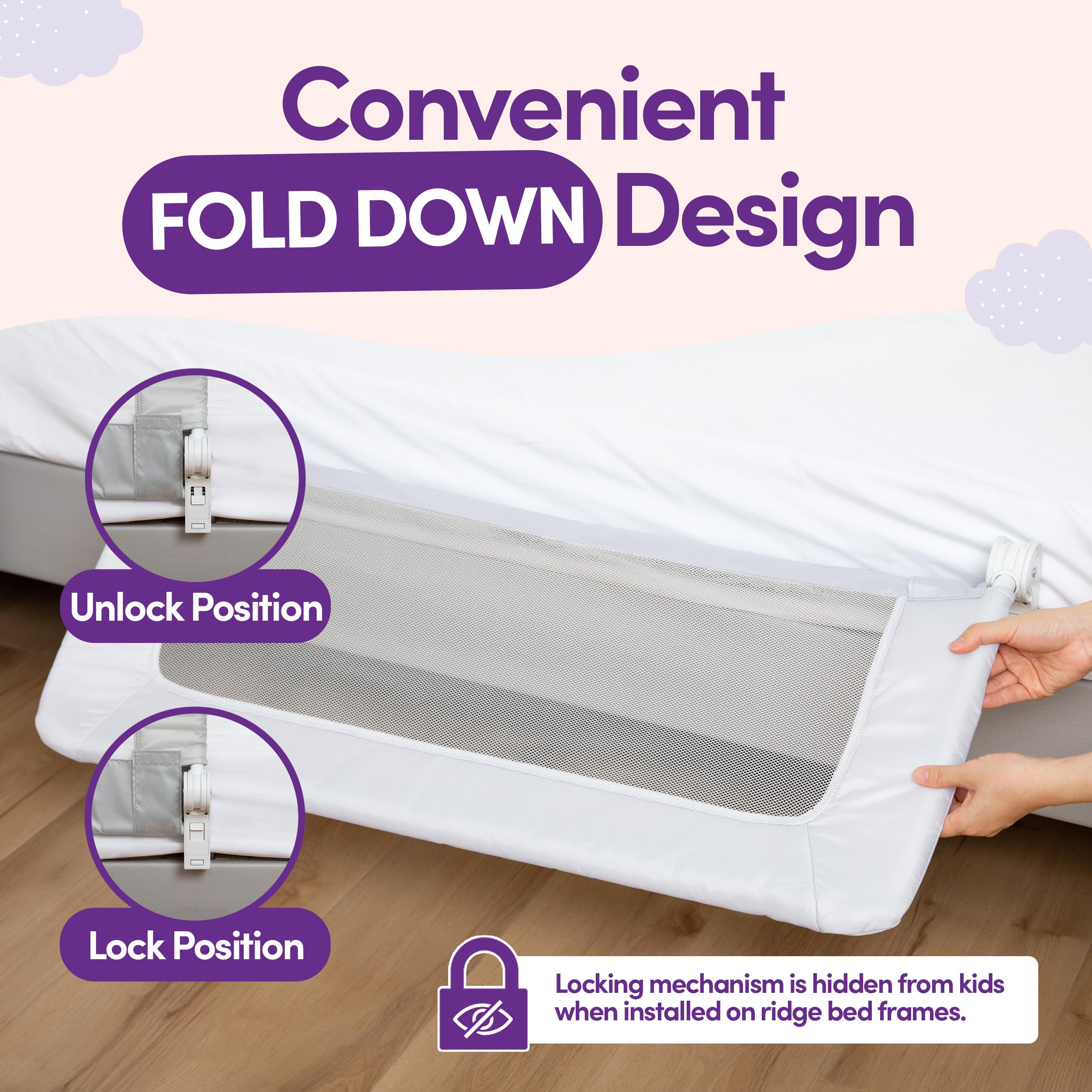 ComfyBumpy Toddler Bed Rail Guard | Bed Rails for Kids, Twin, Full, Queen & King Size Bed - Adjustable Bed Rail for Toddlers - Swing Down Baby Bed Side Rail - White, Regular (35.5 x 19.5)