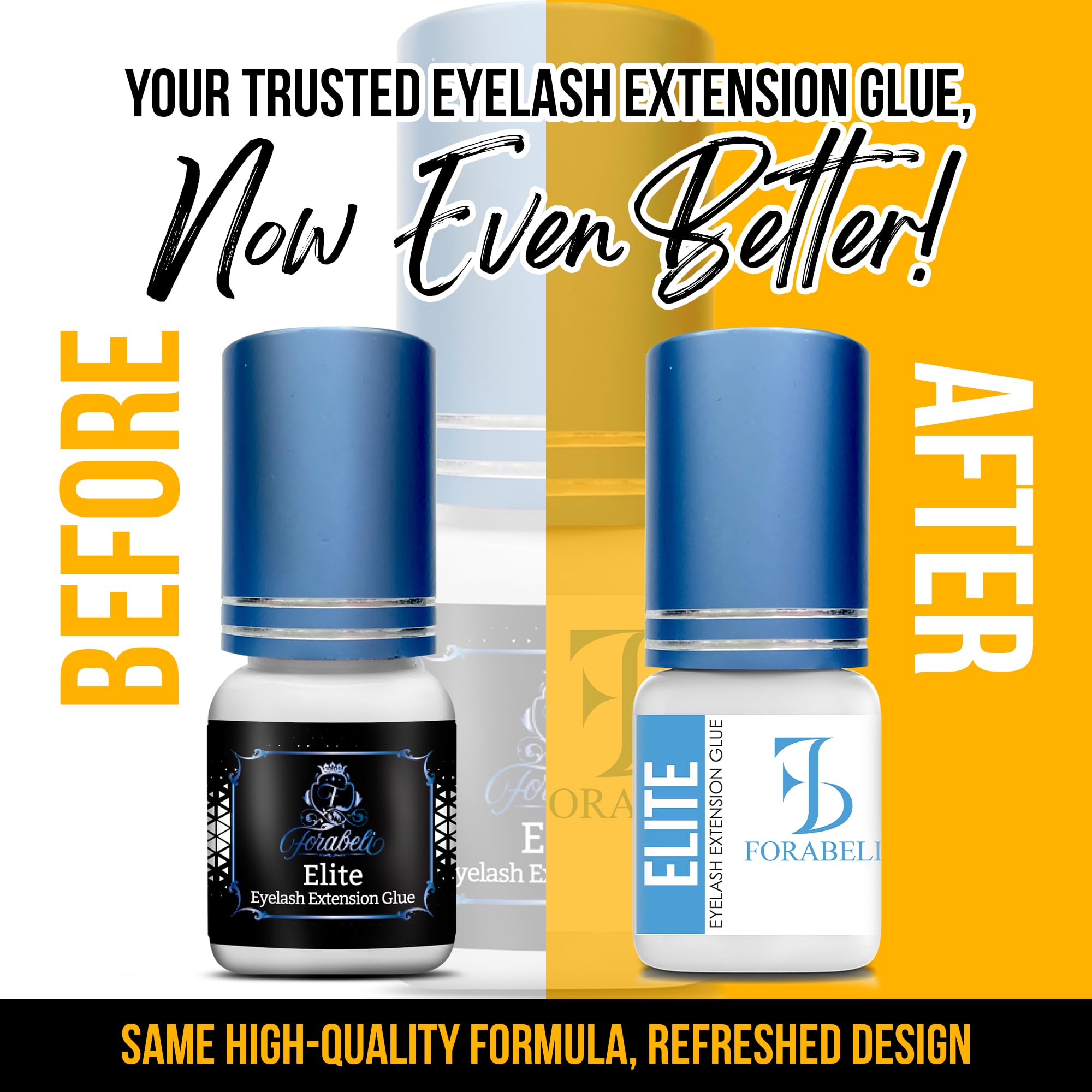 Elite Fast Dry Time Eyelash Extension Glue - Forabeli 5ml / 1 Sec Drying time/Retention – 7 Weeks/Maximum Bonding Power/Black Adhesive for Semi-Permanent Extensions/Professional Lash Supplies