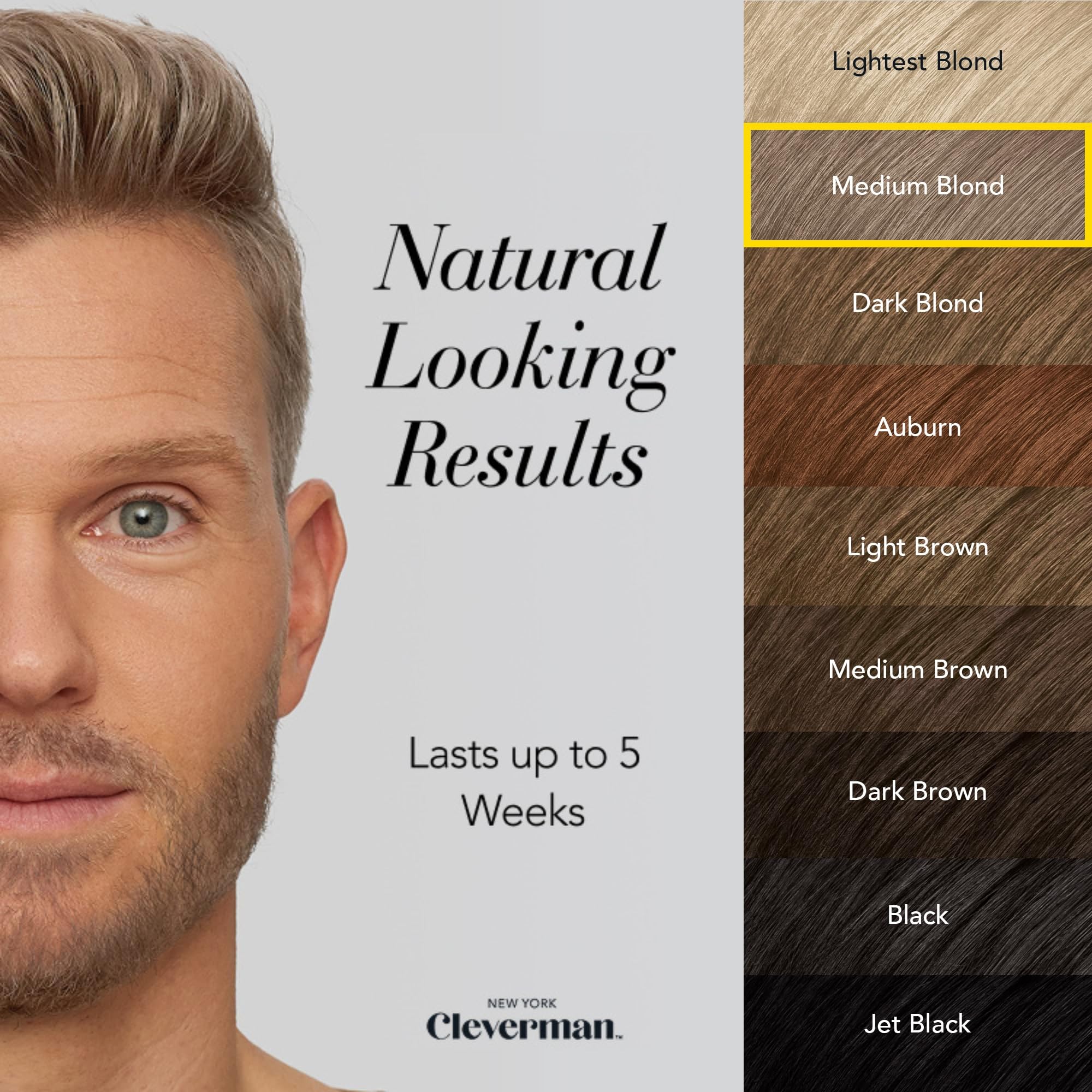 Cleverman Medium Blond All-in-One Reusable Kit for Men's Natural-Looking Gray Coverage - Professional-Quality Hair, Beard & Mustache Color, Ammonia-Free
