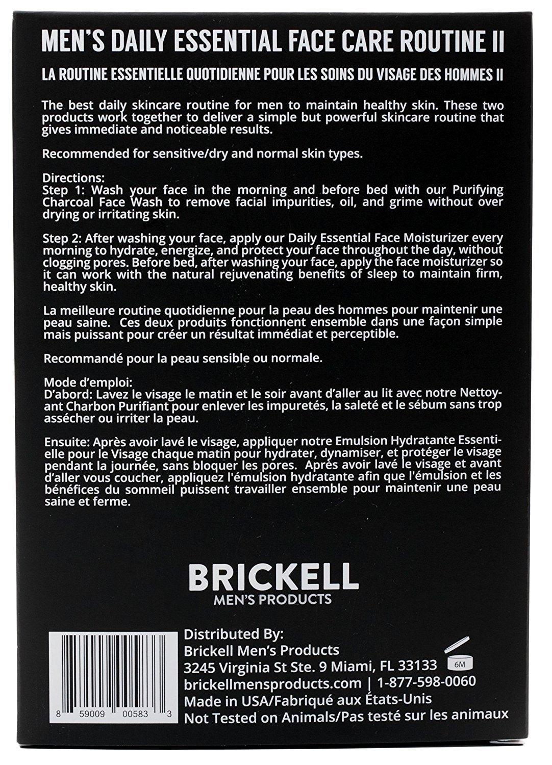 Brickell Men's Daily Essential Face Care Routine II - Face Moisturizer Lotion & Activated Charcoal Facial Cleanser Wash - Natural & Organic