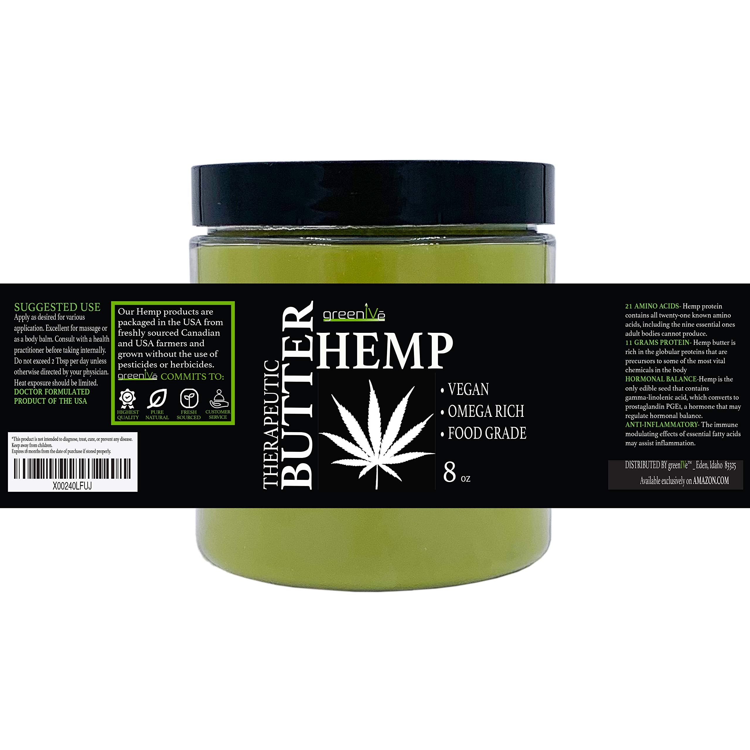 GreenIVe - Hemp Body Butter - All Natural - Hemp Body Butter - Exclusively on Amazon (8oz)