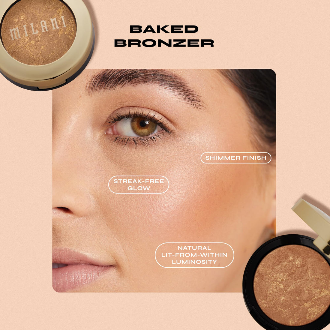 Milani Baked Bronzer - Glow, Cruelty-Free Shimmer Bronzing Powder to Use For Contour Makeup, Highlighters Makeup, 0.25 Ounce