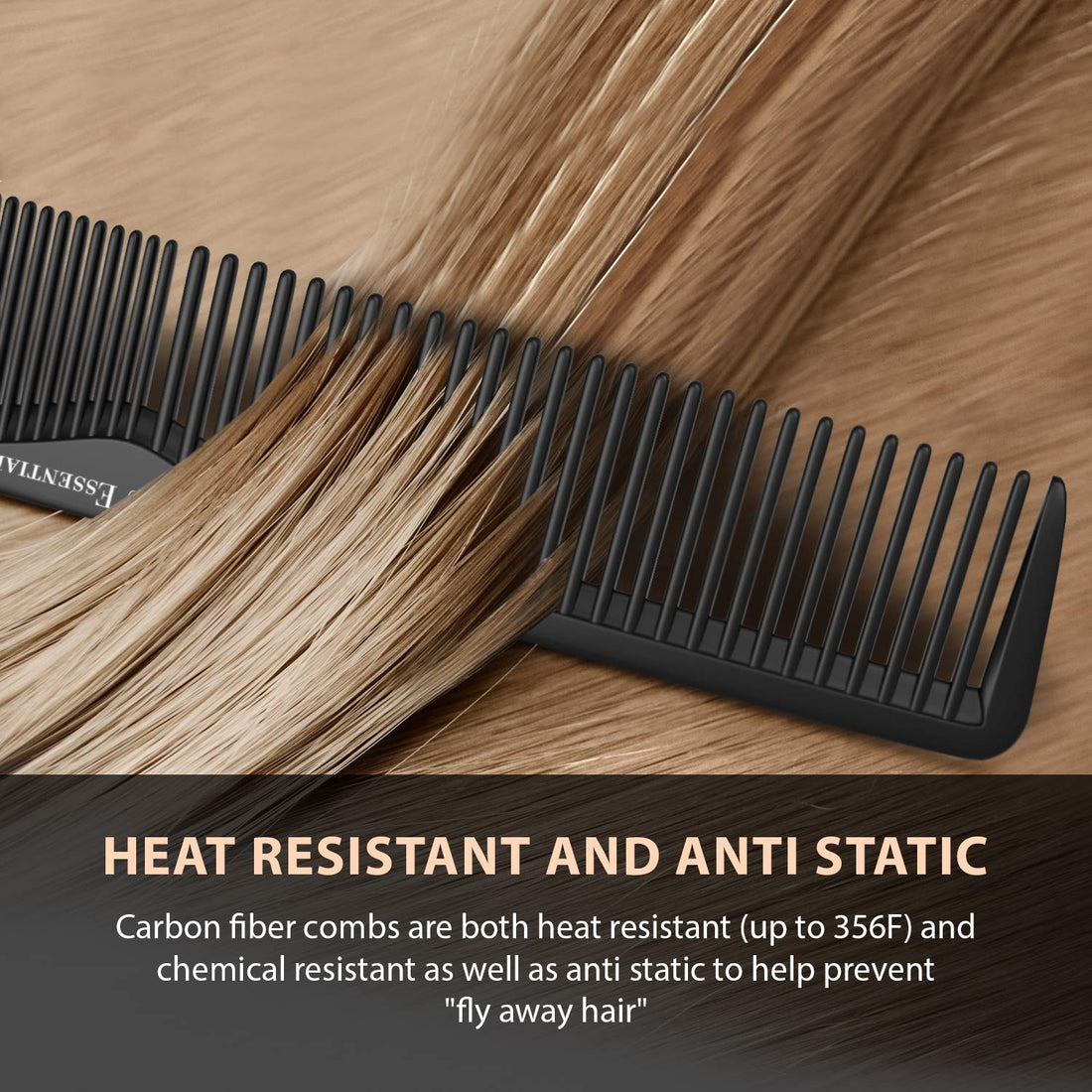 Styling Comb (5 Pack) - Professional 8.75ââ‚¬ Black Carbon Fiber Anti Static Chemical and Heat Resistant Hair Combs for All Hair Types for Men and Women - by Bardeau Essentials