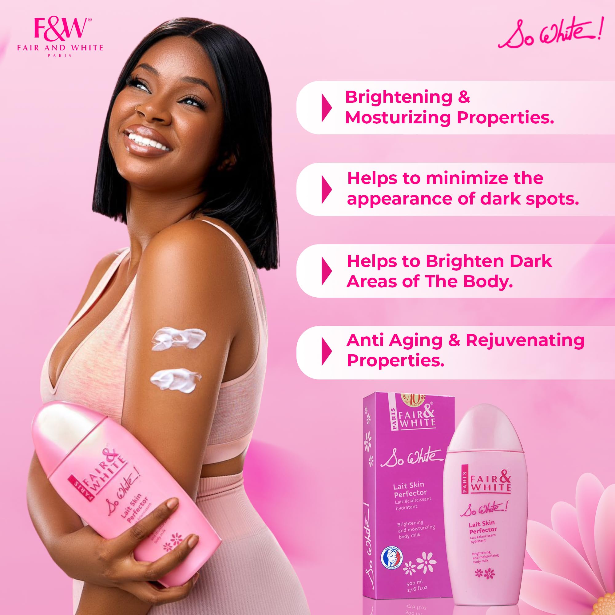 FAIR & WHITE SO WHITE LAIT SKIN PERFECTOR BRIGHTENING & MOISTURIZING BODY MILK WITH WHITE UP 500ml by Fair & White