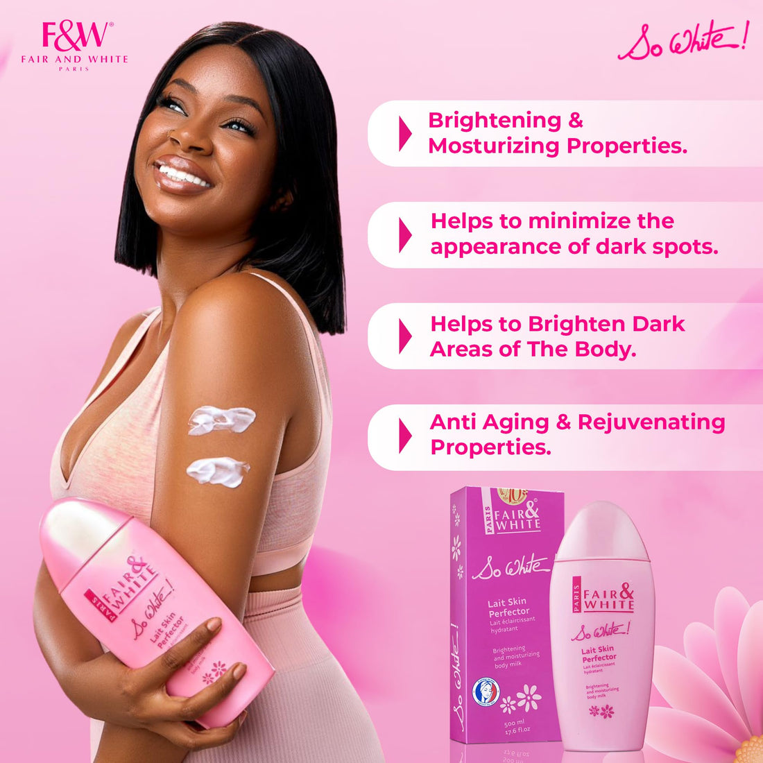FAIR & WHITE SO WHITE LAIT SKIN PERFECTOR BRIGHTENING & MOISTURIZING BODY MILK WITH WHITE UP 500ml by Fair & White