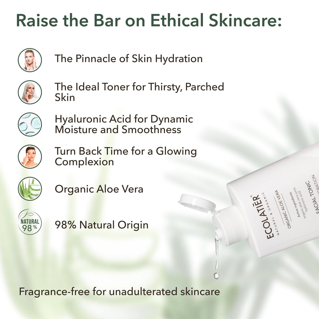 Toner for Face with Organic Aloe Vera – Intense Hydration, Vegan, 98% Natural, Moisturizing & Soothing for Sensitive Skin, Gentle Daily Use, Tones & Softens, 8.5 Fl Oz / 250ml