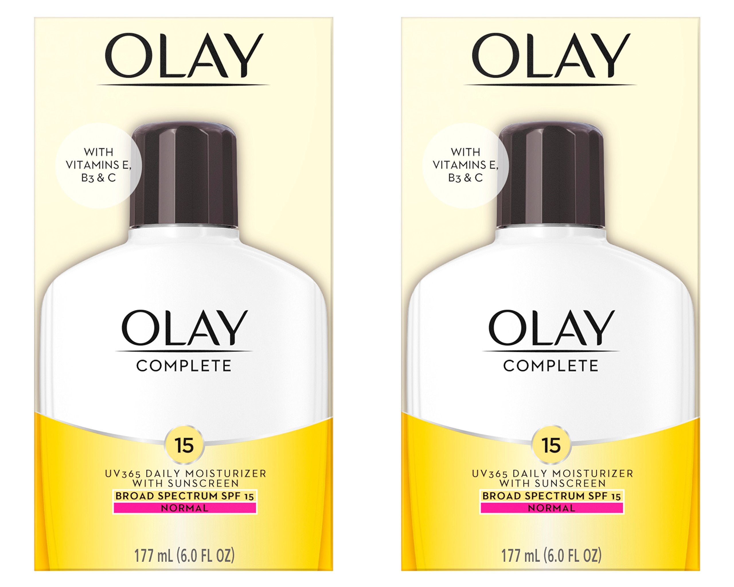 Olay Face Moisturizer Complete Lotion All Day Daily Facial Moisturizing Lotion SPF 15 for Normal Skin and Hydration, Oil-Free Non-Greasy, 6 Fl Oz (Pack of 2)