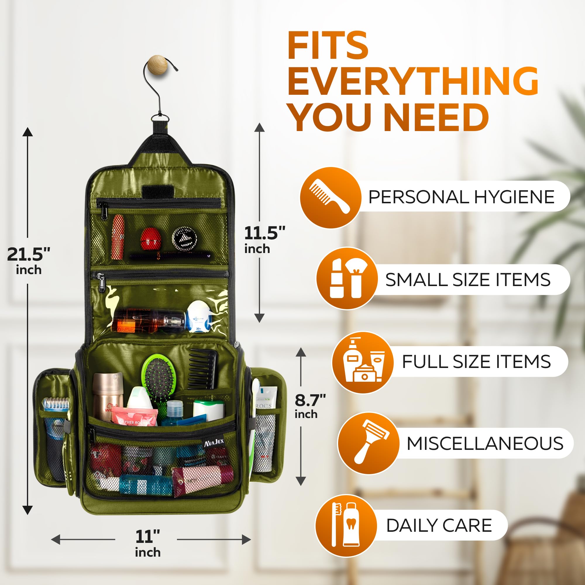 Travel Toiletry Bag for Men and Women - Large Hanging Toiletry Organizer - Waterproof Hygiene Bag with Metal XXL Swivel Hook, with YKK Zippers and 19 Compartments for Toiletries, Makeup, Cosmetics