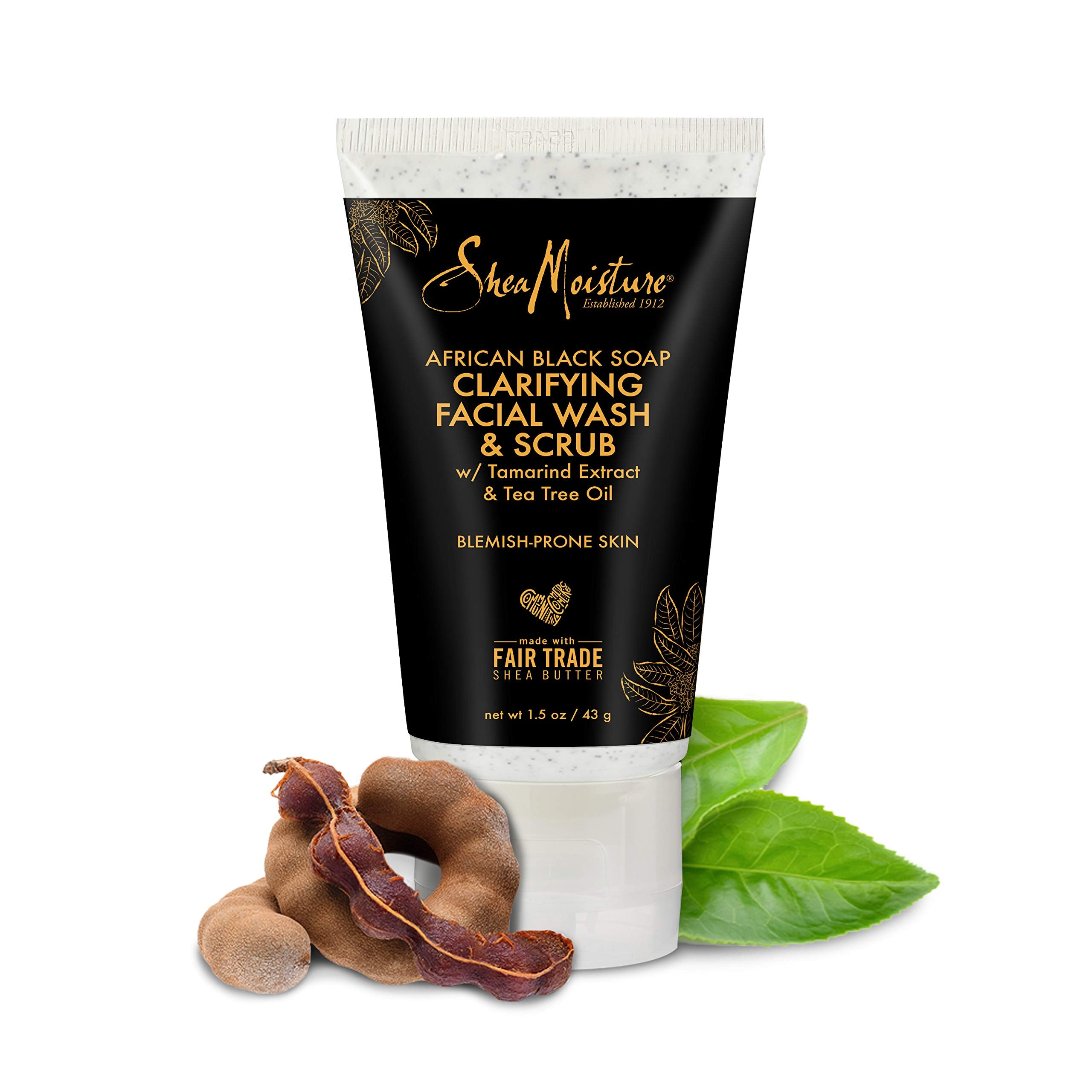 Sheamoisture Clarifying Facial Wash & Scrub for Problem Skin African Black Soap with Shea Butter 1.5 oz