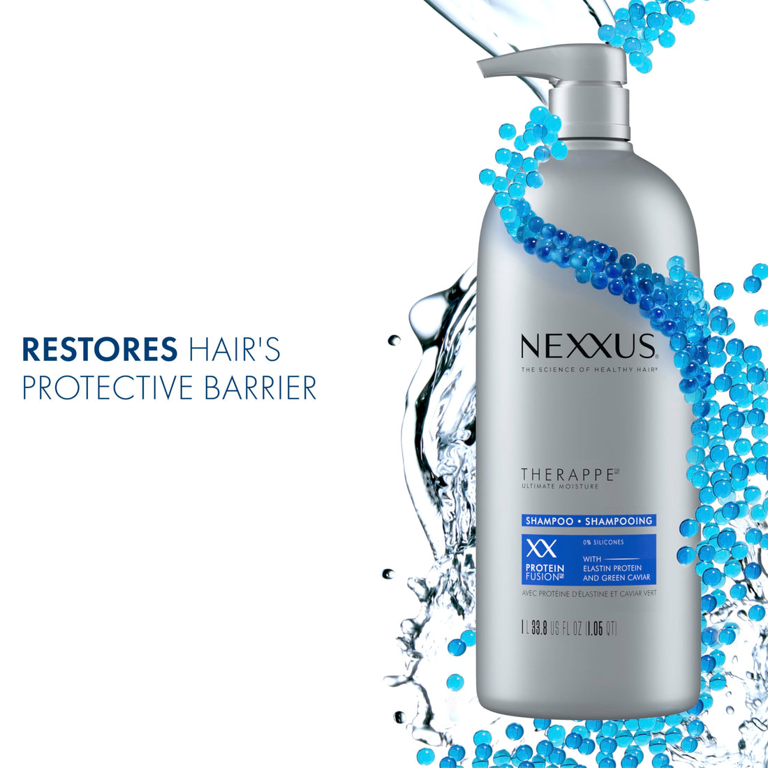 Nexxus Therappe Moisturizing Shampoo Ultimate Moisture for Dry Hair Silicone-Free, Moisturizing ProteinFusion with Elastin Protein and Green Caviar 33.8 oz