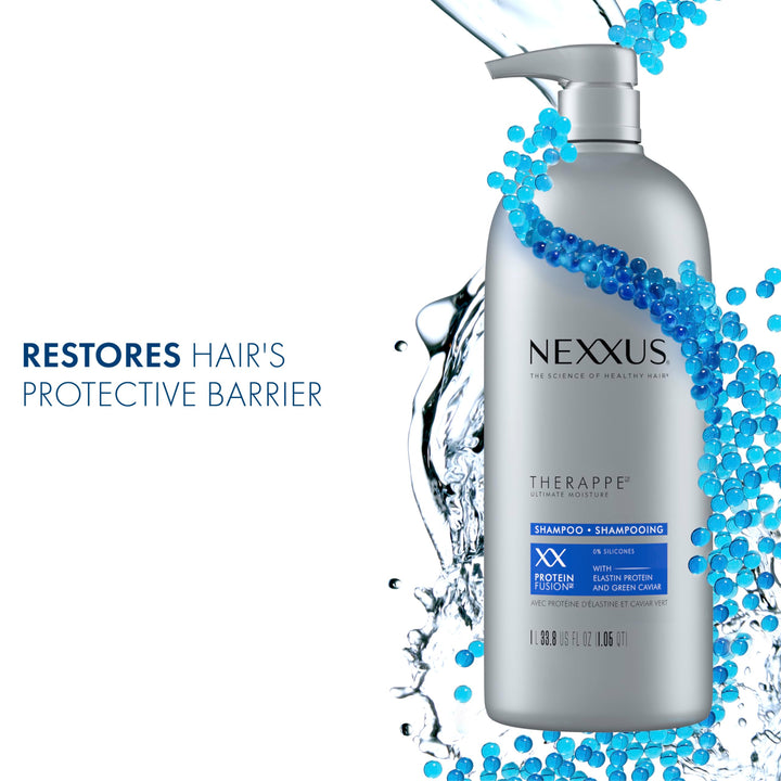 Nexxus Therappe Moisturizing Shampoo Ultimate Moisture for Dry Hair Silicone-Free, Moisturizing ProteinFusion with Elastin Protein and Green Caviar 33.8 oz