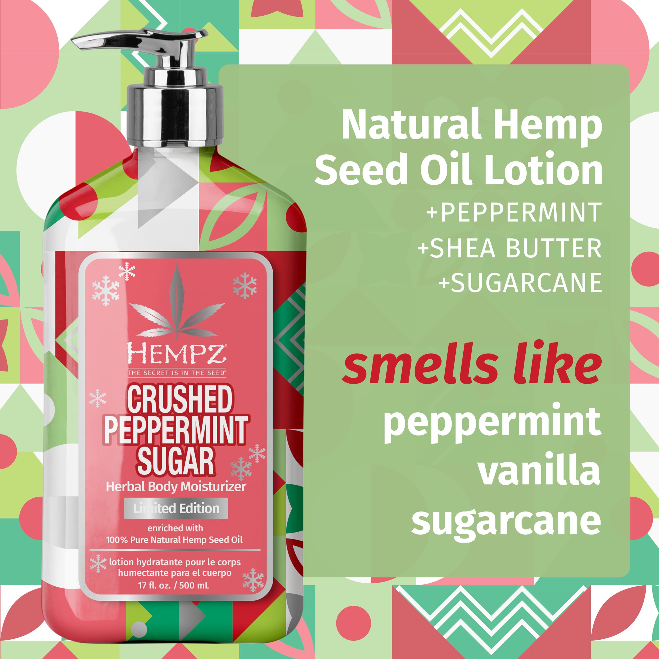 Hempz Crushed Peppermint Sugar Body Lotion, Moisturizer for men and women, Holiday Gifts, 17 oz