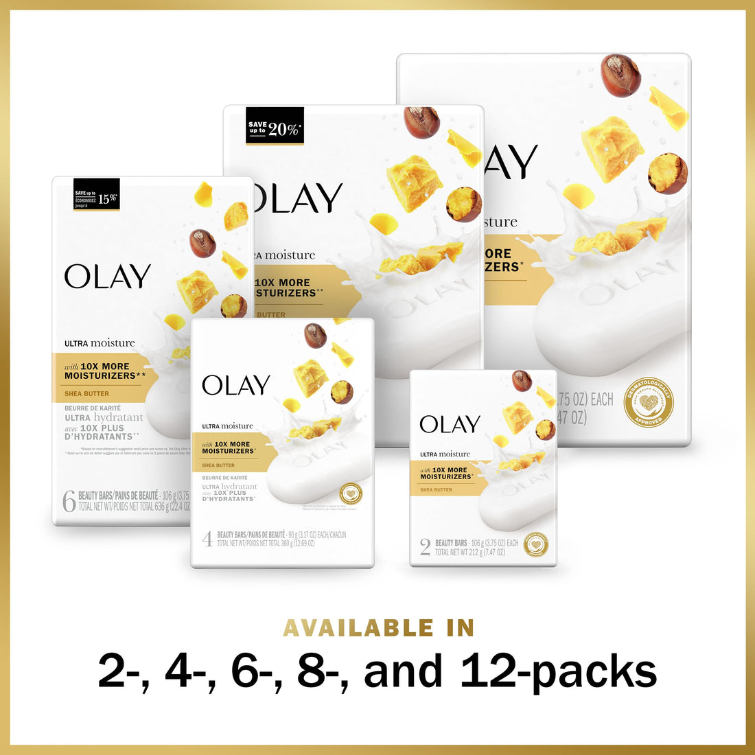 Olay Moisture Outlast Ultra Moisture Shea Butter Beauty Bar with Vitamin B3 Complex 3.75 oz, 8 count