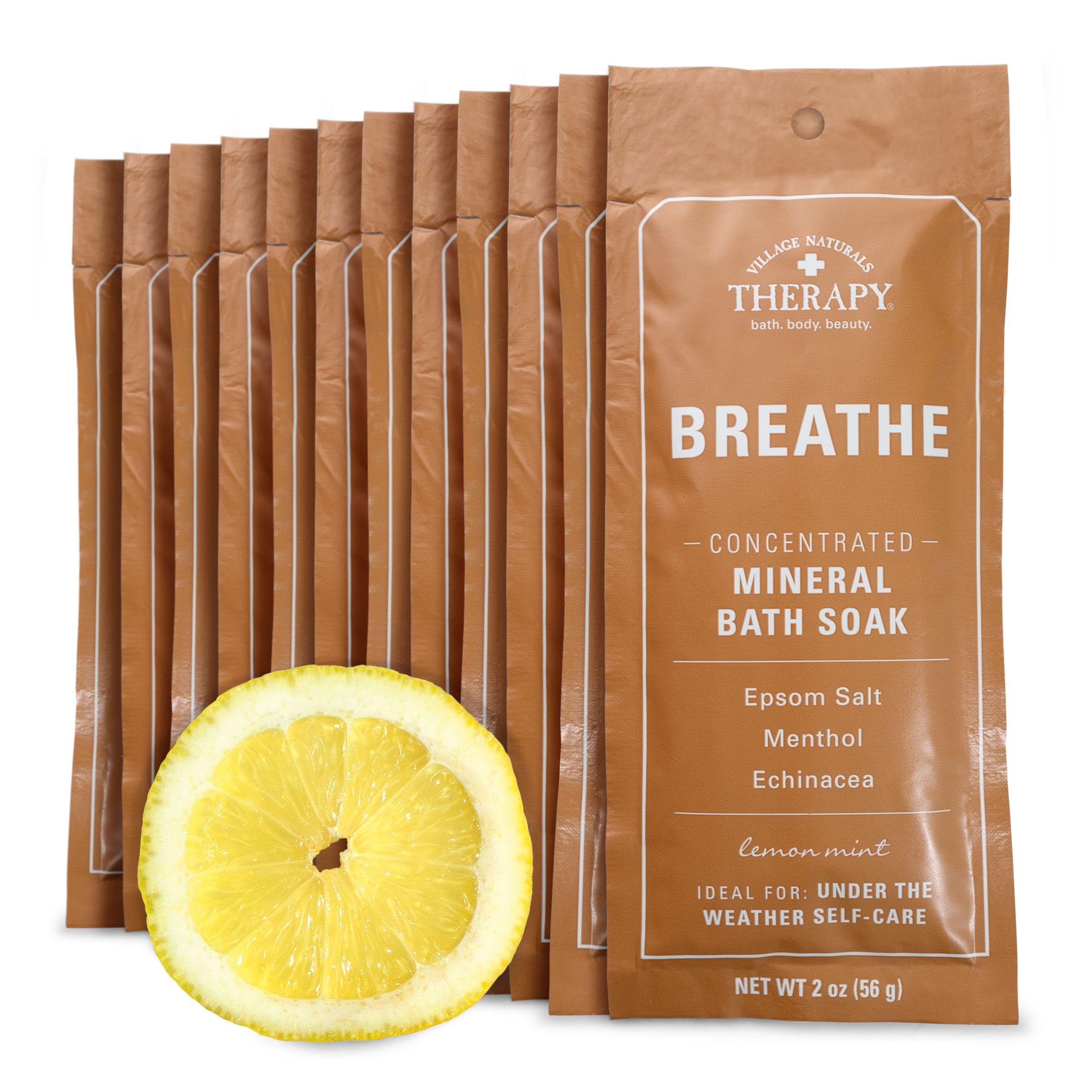 Village Naturals Therapy Breathe Concentrated Mineral Bath Soak, Lemon Mint, 2 Oz, Pack of 12