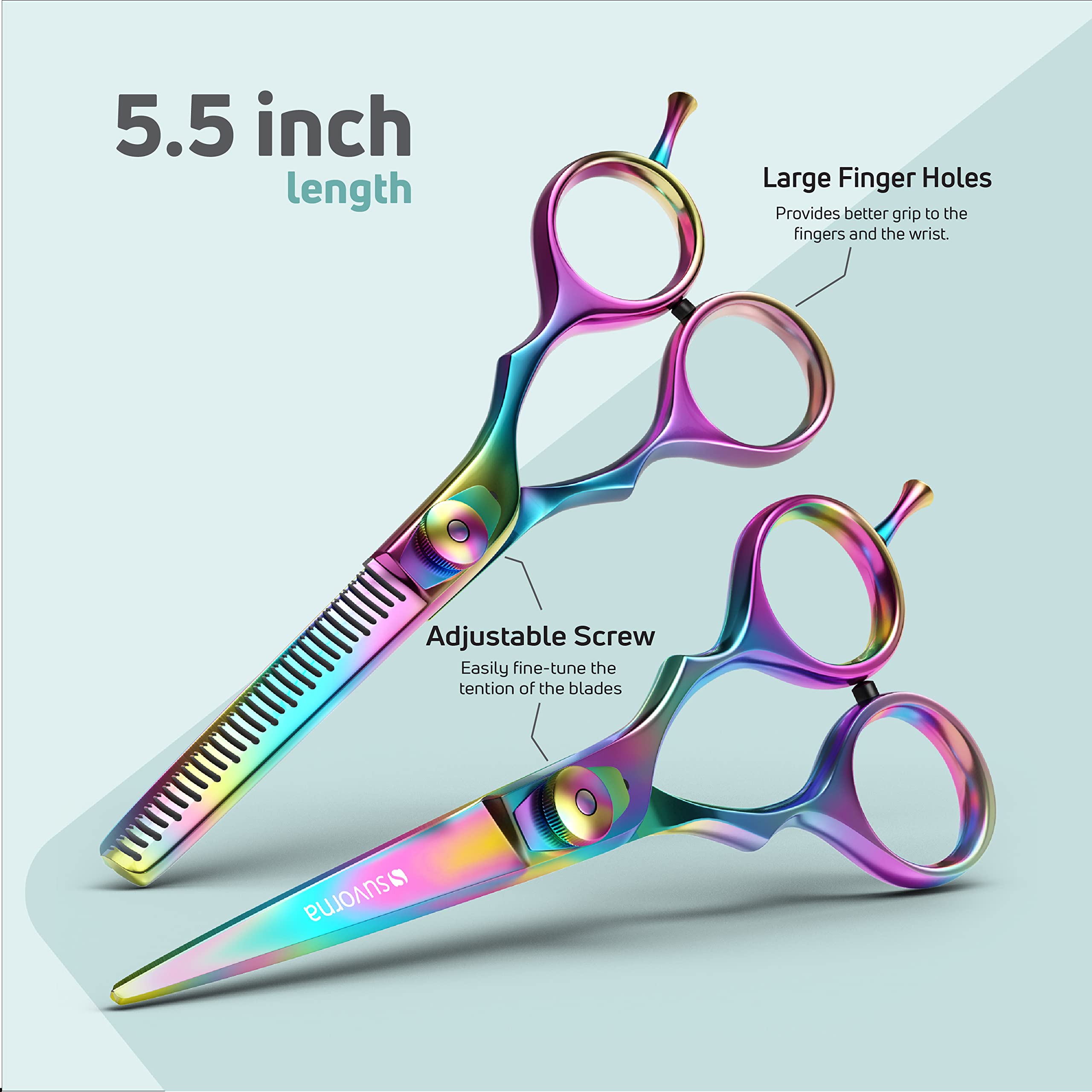 Suvorna Professional Barber Razor Edge Titanium Coated Hair Cutting and Texturizing Scissors Set Razpro P50, Multicolor, 15.4 Ounce