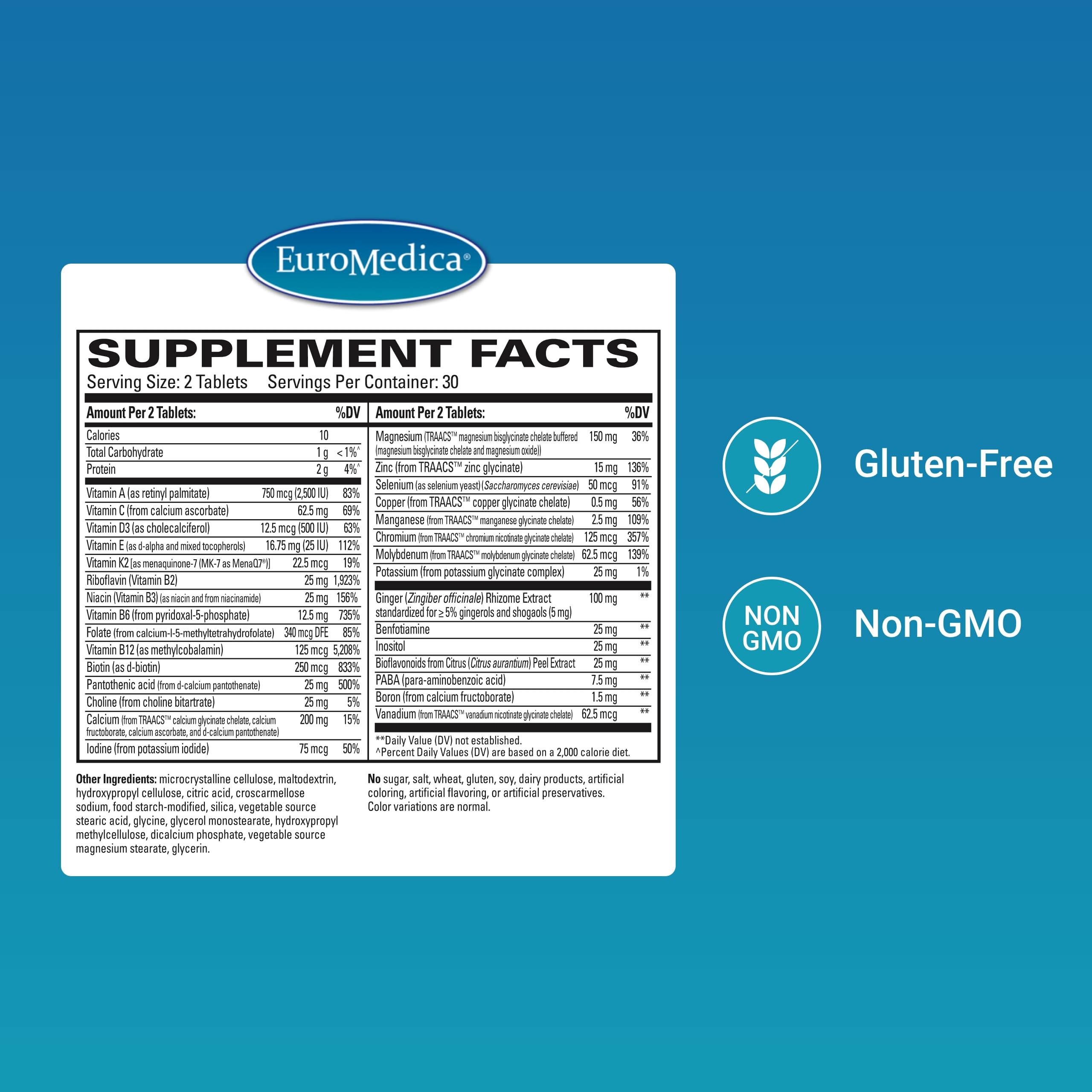 Euromedica Essential Multivitamin - Dietary Supplement to Aid Bone, Cardiovascular & Immune Health - Supplement with Chelated Minerals, B-Vitamins & Vitamin C - 60 Tablets