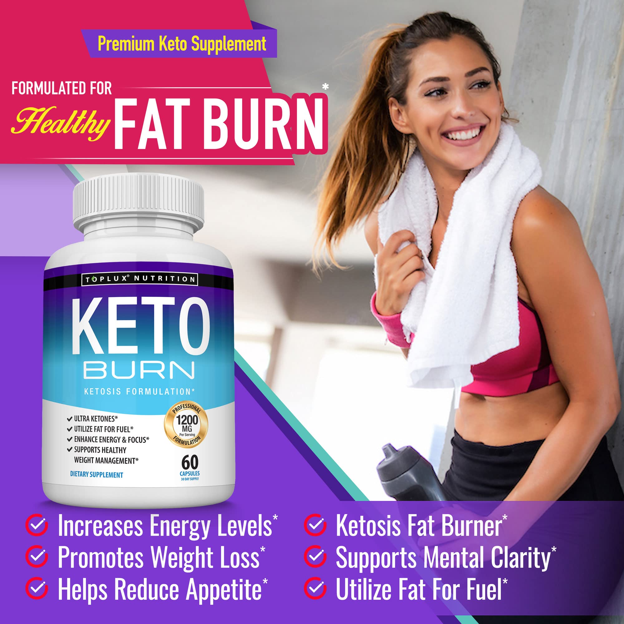 Keto Burn Pills Ketosis - 1200 Mg Ultra Advanced Natural Ketogenic Using Ketone Diet Support Energy Focus Men Women 60 Capsules