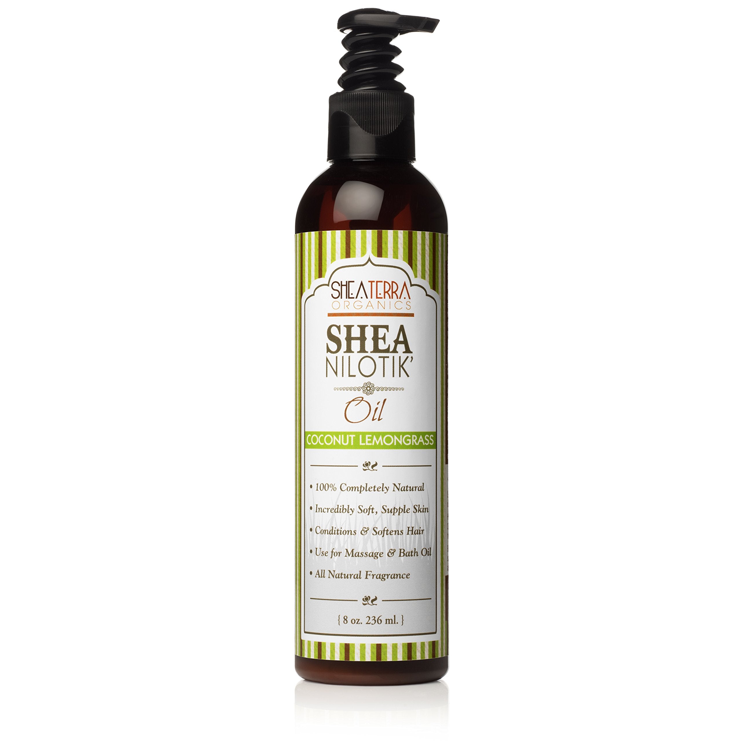 Shea Terra Organics Shea Nilotikââ‚¬â„¢ Oil Scented With Coconut Lemongrass | Natural Daily Skin Moisturizer & Conditioner - 8 oz