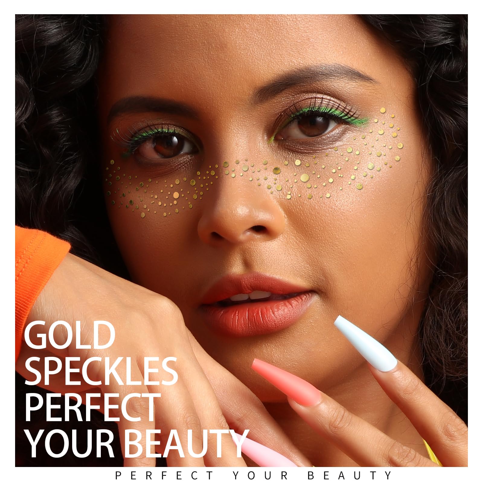 Teenitor 6 PCS Gold Face Glitter Freckles Face Tattoo, Gold Face Glitter Makeup Patches, Sweatproof Waterproof Face Freckles