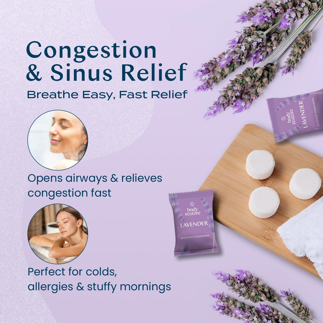 Body Restore Shower Steamers Aromatherapy 15 Pack - Easter Basket Stuffers, Relaxation Birthday Gifts for Mom, Dad, Best Friend, Travel Essentials, Stress Relief, Self Care, Bath Bombs - Lavender