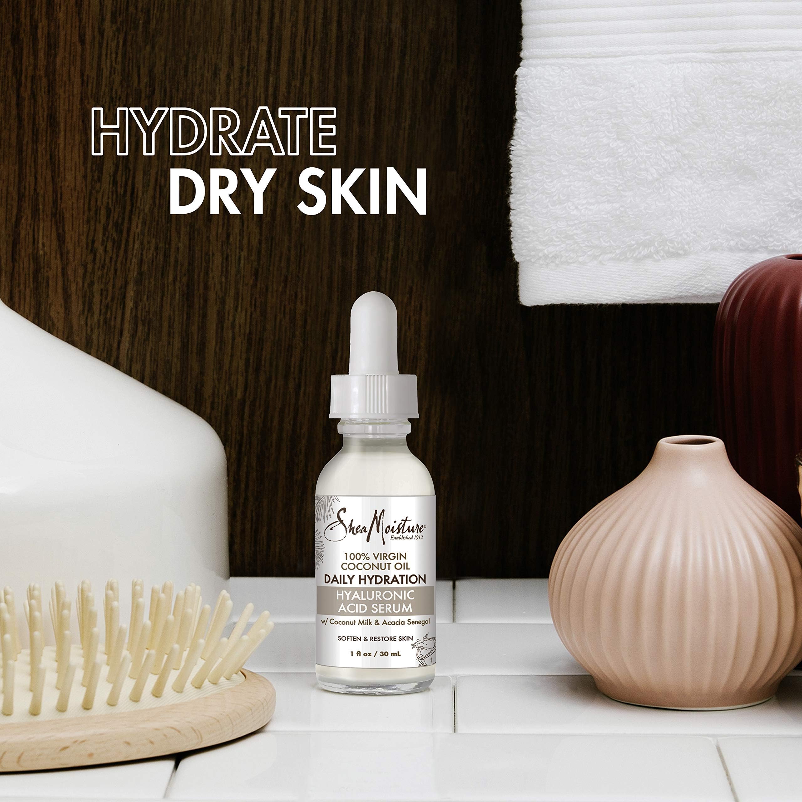 Shea Moisture Hyaluronic Acid Serum for Dry Skin 100% Virgin Coconut Oil Paraben Free Face Serum 1 fl oz