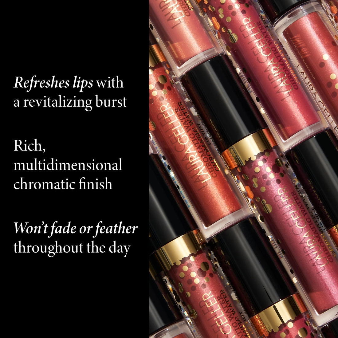 LAURA GELLER Chromatic Water Lip Tint, Holographic Lip Color, Water-Based Formula to Hydrate Dry Lips, Crème Brulee