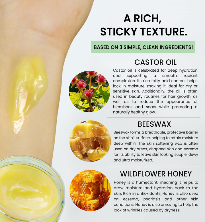 Beesaluxe Luxalene - a 100% Natural, Rich & Hypoallergenic Alternative to Petroleum Jelly with Castor Oil - Lips, Hands, Baby, Makeup Remover and More (2 oz)