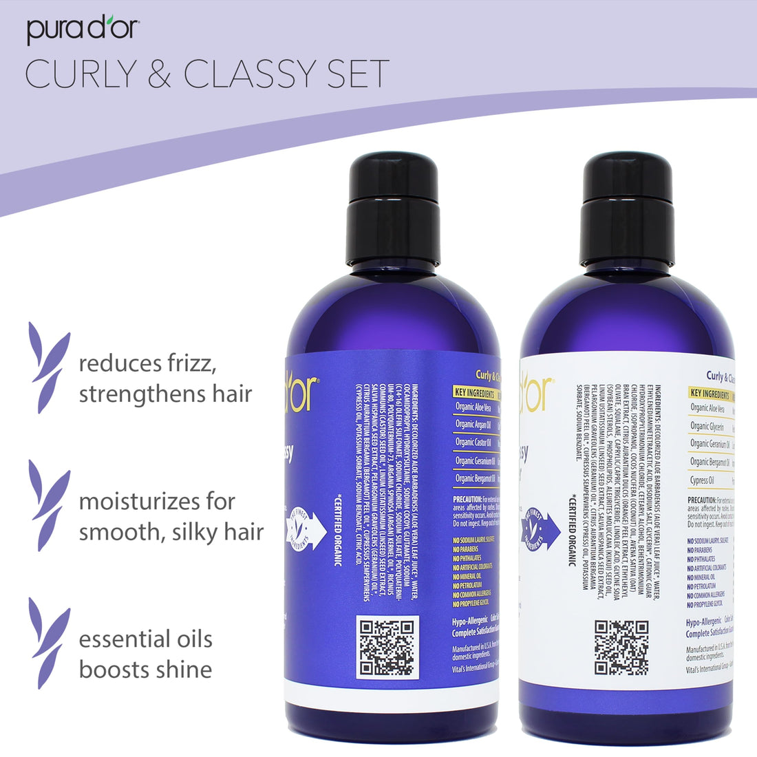 PURA D'OR Curly & Classy Shampoo (16oz) with Argan Oil, Castor Oil, Geranium Oil and Bergamot - Nourishing and Hydrating Formula for Luscious Curls