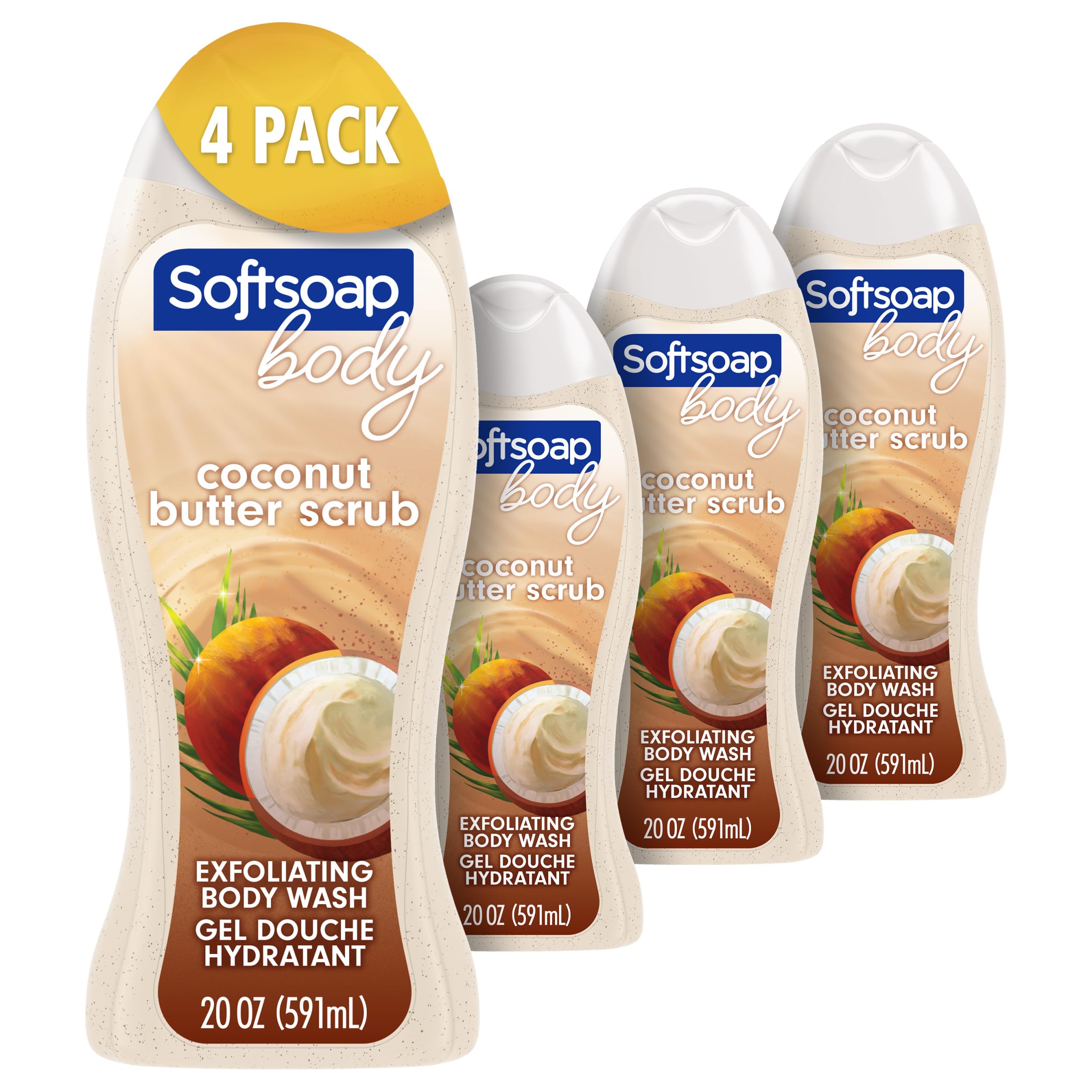 Softsoap Exfoliating Body Wash Scrub for Women, Coconut Butter - 20 fluid ounce (4 Pack)