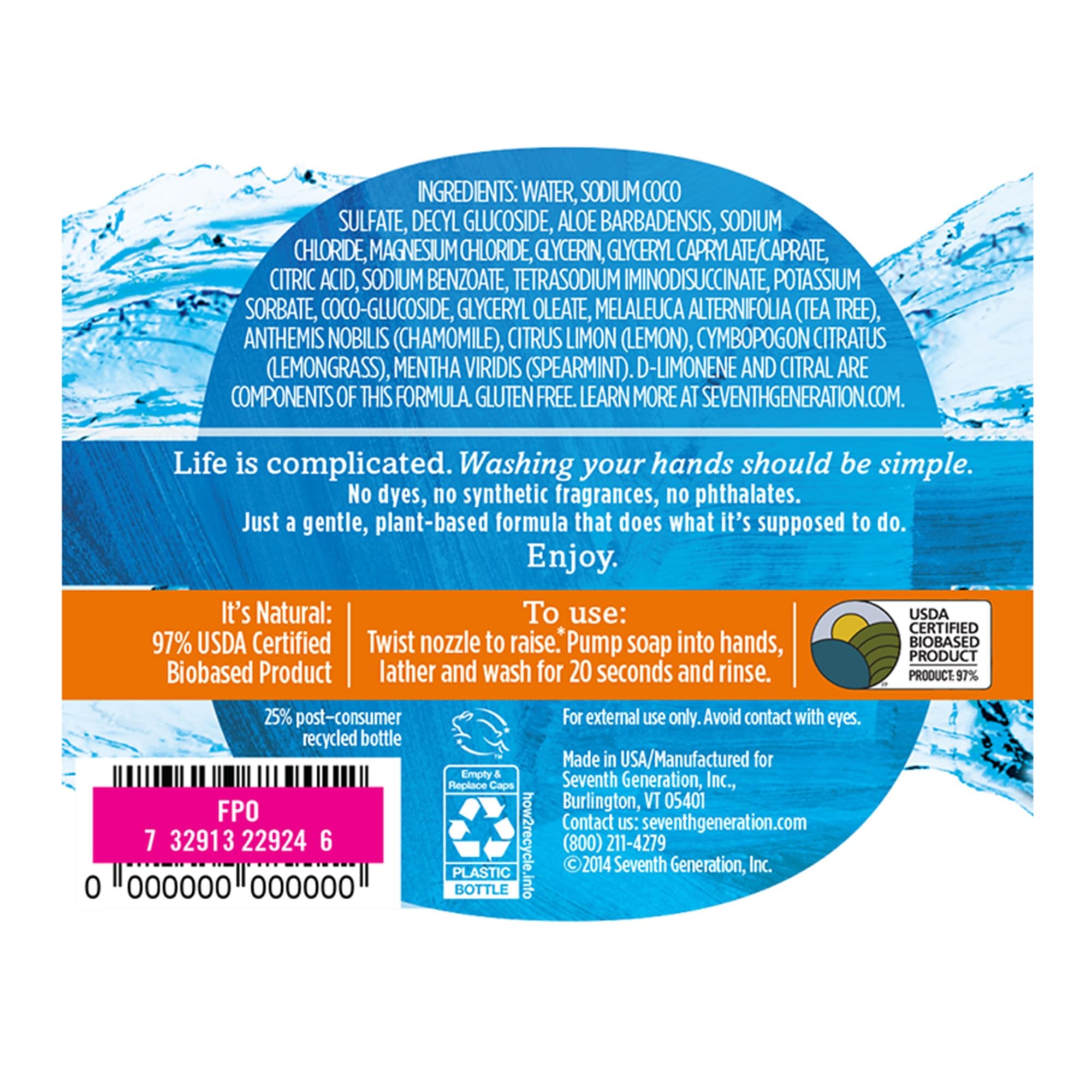 Seventh Generation Purely Clean Hand Wash, Fresh Lemon and Tea Tree, 12 Ounce