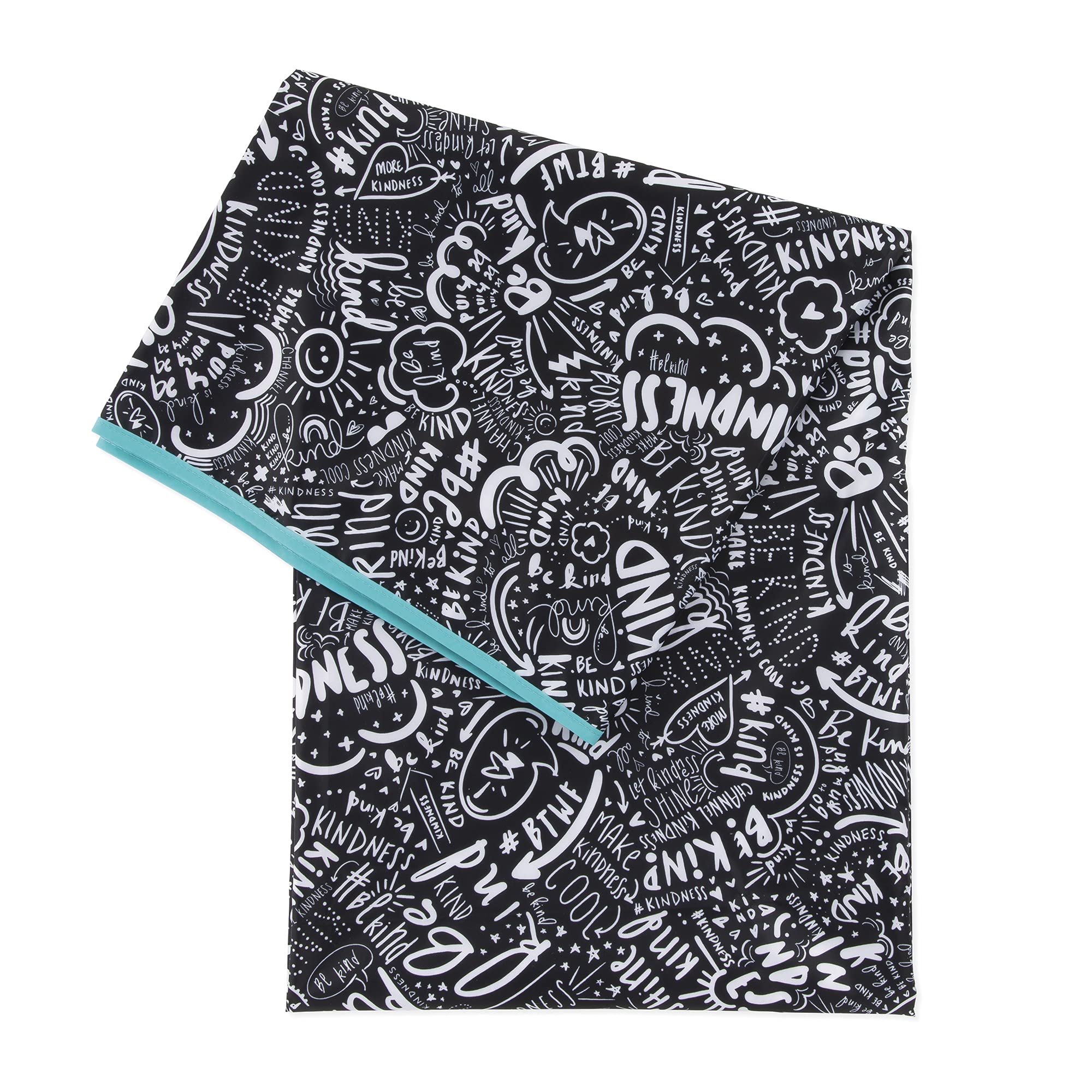 Bumkins Baby Splat Mat for Under High Chair, Babies Toddlers Eating Mess Mat, Waterproof Reusable Cloth for Arts and Crafts, Play Mat for Kids, Floors or Tables 42inx42in, Born This Way Be Kind Black