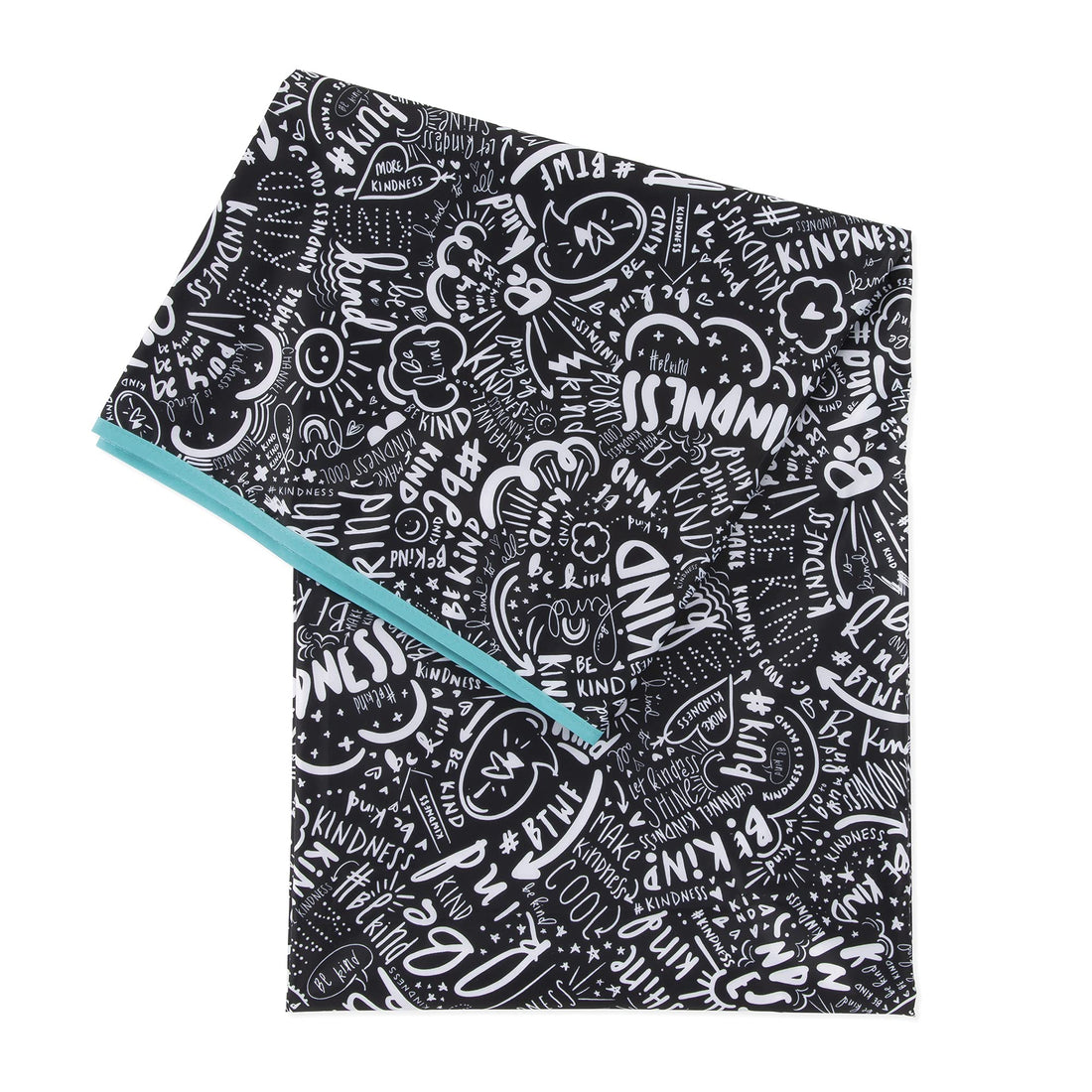 Bumkins Baby Splat Mat for Under High Chair, Babies Toddlers Eating Mess Mat, Waterproof Reusable Cloth for Arts and Crafts, Play Mat for Kids, Floors or Tables 42inx42in, Born This Way Be Kind Black