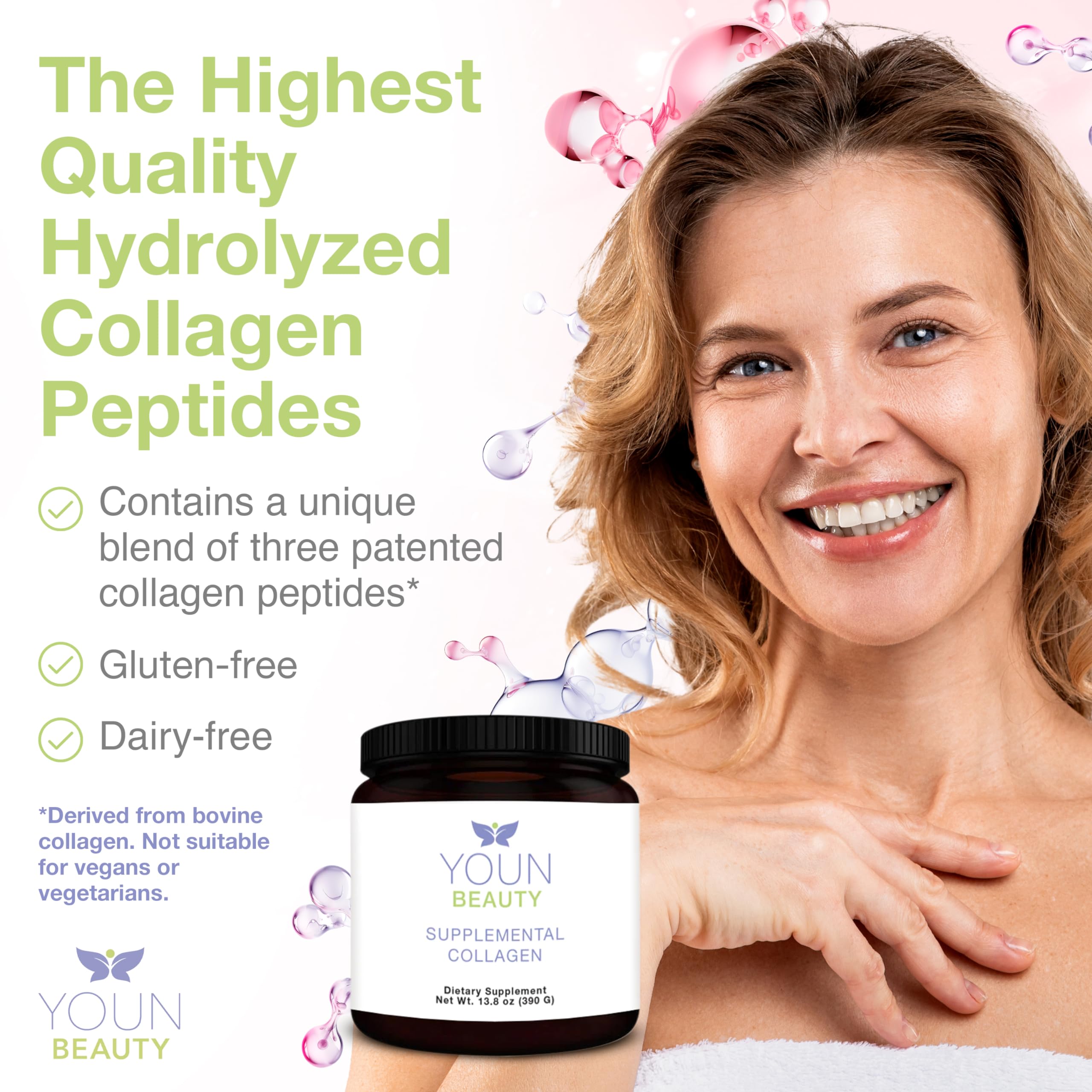 YOUN Beauty Supplemental Collagen Powder by Holistic Plastic Surgeon Dr. Anthony Youn, 30 Servings (Unflavored) – Fortigel, Fortibone & Verisol Multi-Collagen Peptides for Skin Health